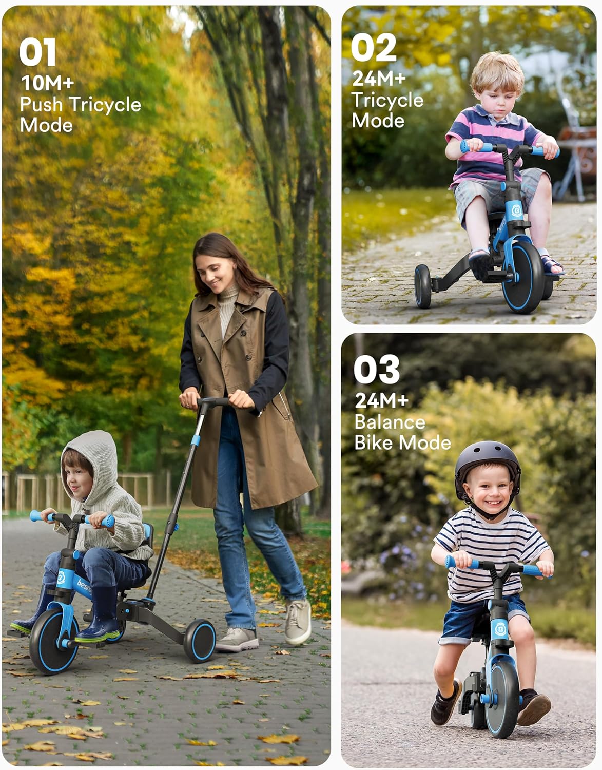 Besrey Triciclo per Bambini 5 in 1 - Blu - immagine 5