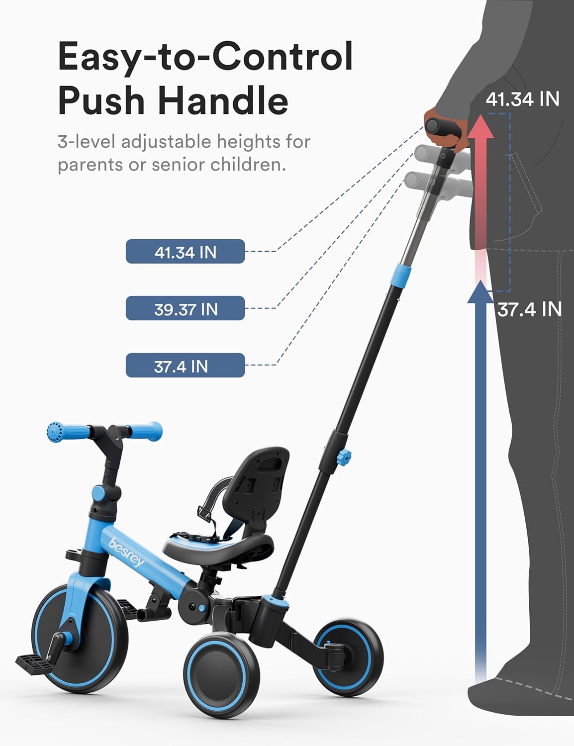 Besrey Triciclo per Bambini 5 in 1 - Blu - immagine 7