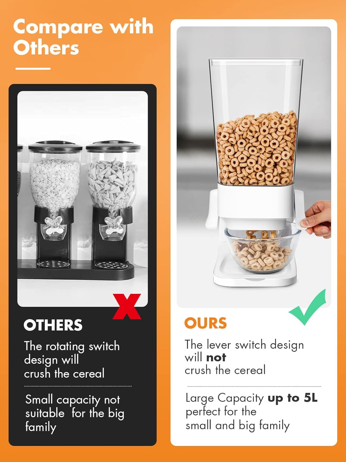 Tokokimo Dispenser Cereali 5.5L, Set da 2, Bianco - immagine 4