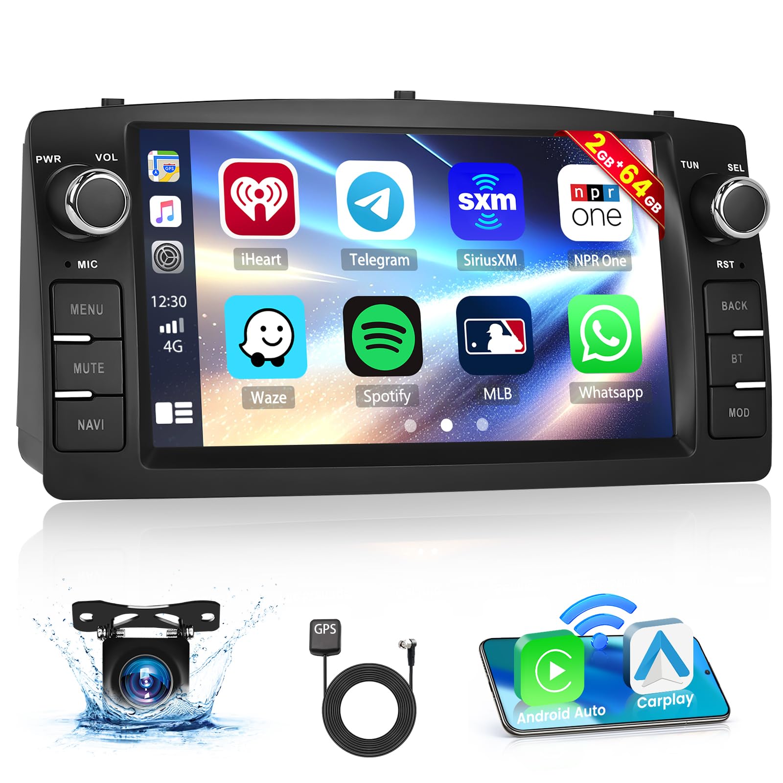 Autoradio Android 13 2 DIN 7 Pollici per Toyota Corolla E120