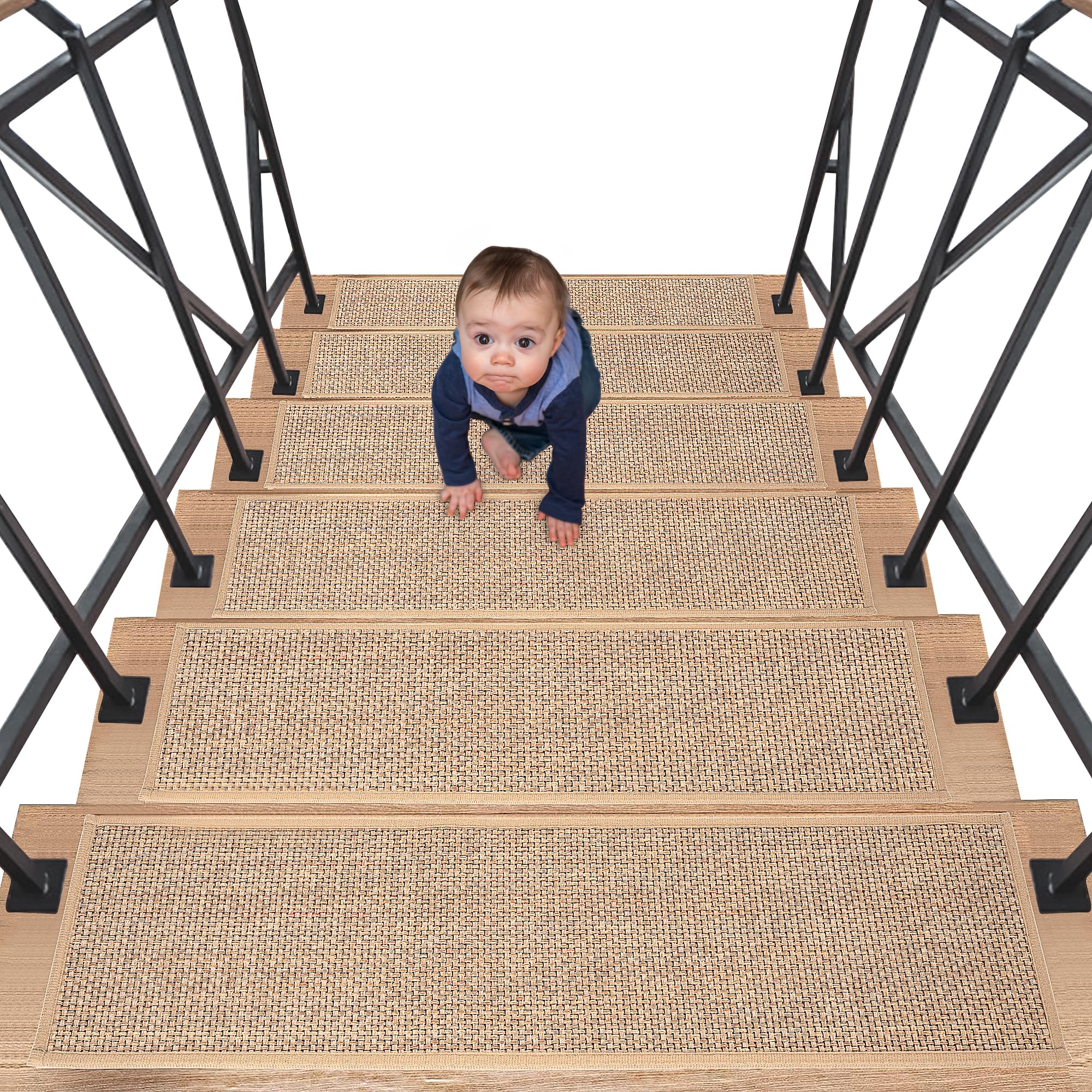 Tappetini per Scale in Lino 20x76cm, Beige (15 pezzi)