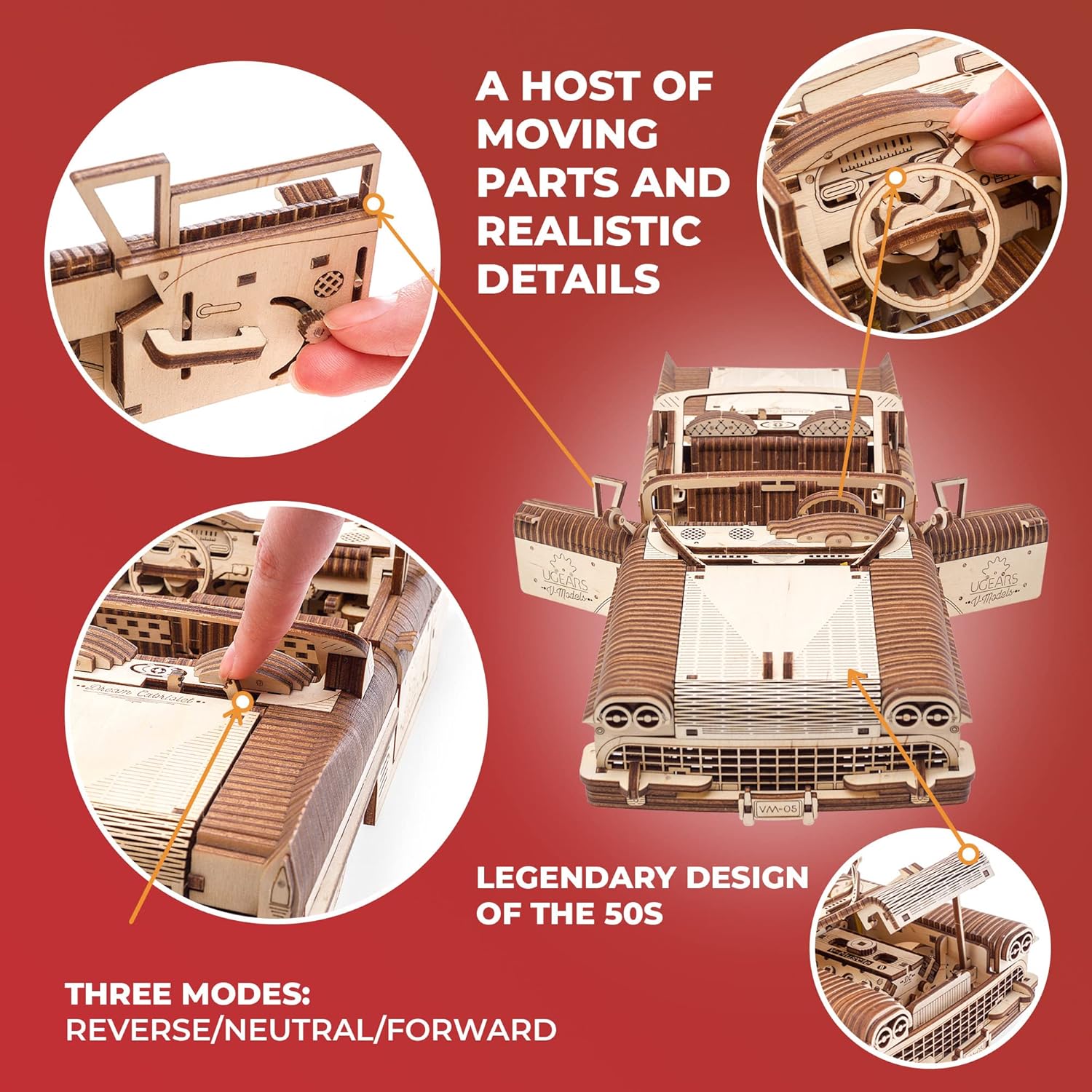 Ugears Dream Cabriolet - Puzzle 3D in Legno - immagine 3