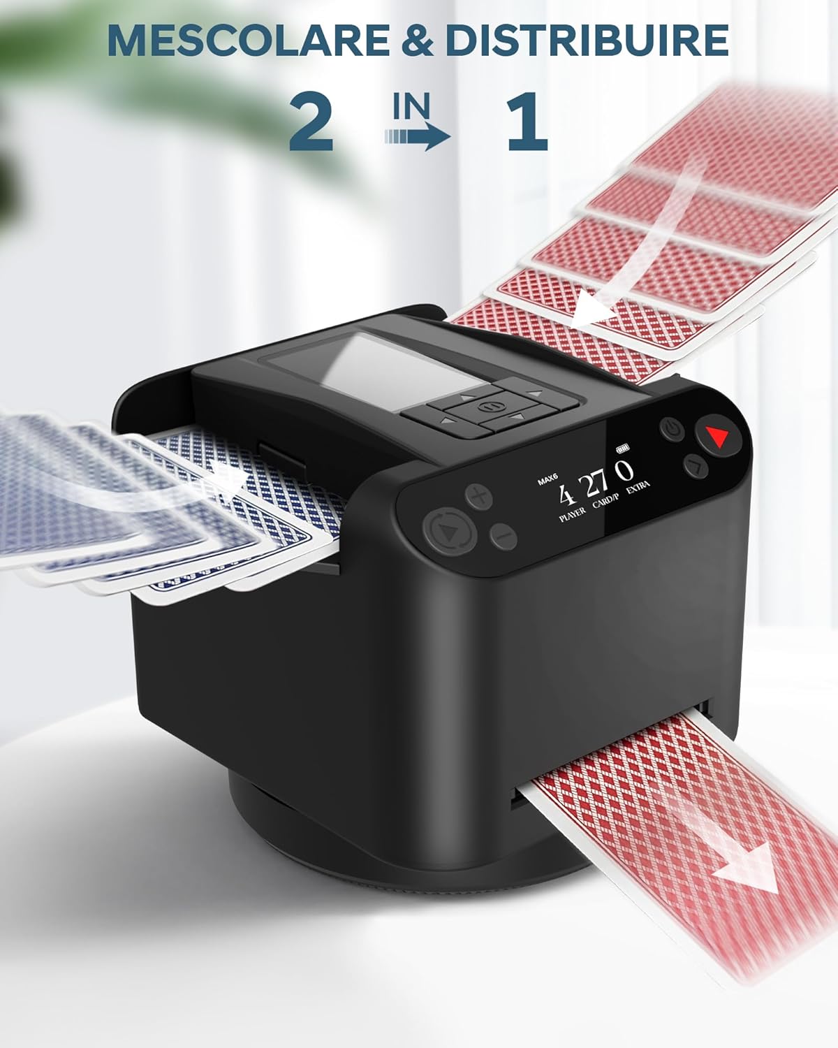 Mescolatore e Distributore Carte Automatico 360°, Nero - immagine 2