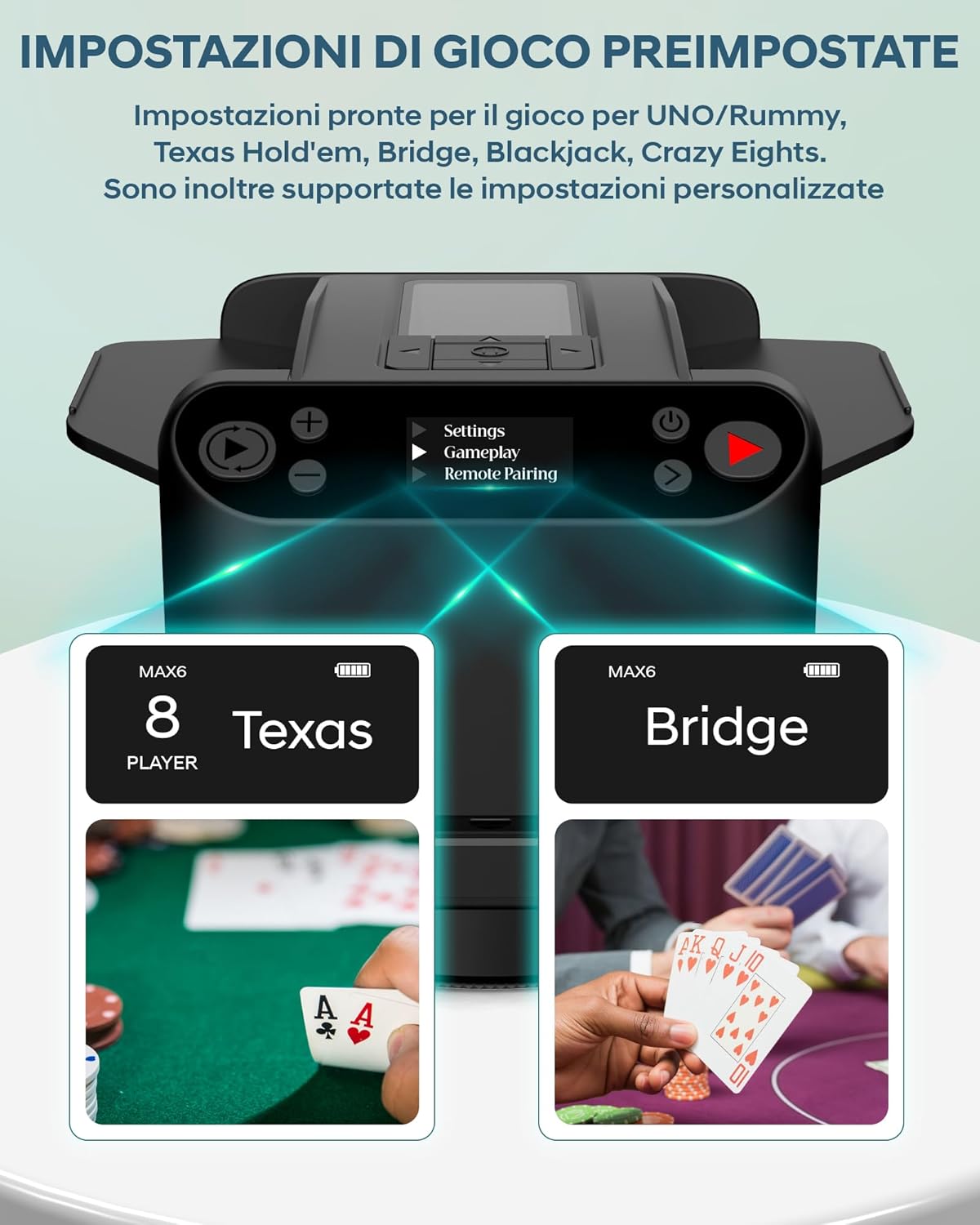 Mescolatore e Distributore Carte Automatico 360°, Nero - immagine 5