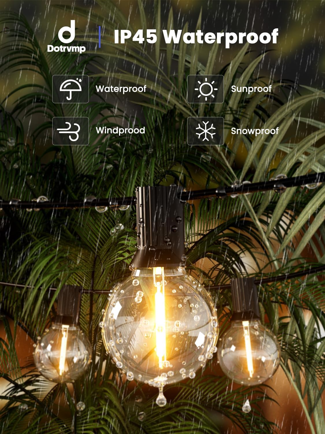 Catena Luminosa Esterno 20m con G40 LED E12 2700K - immagine 3