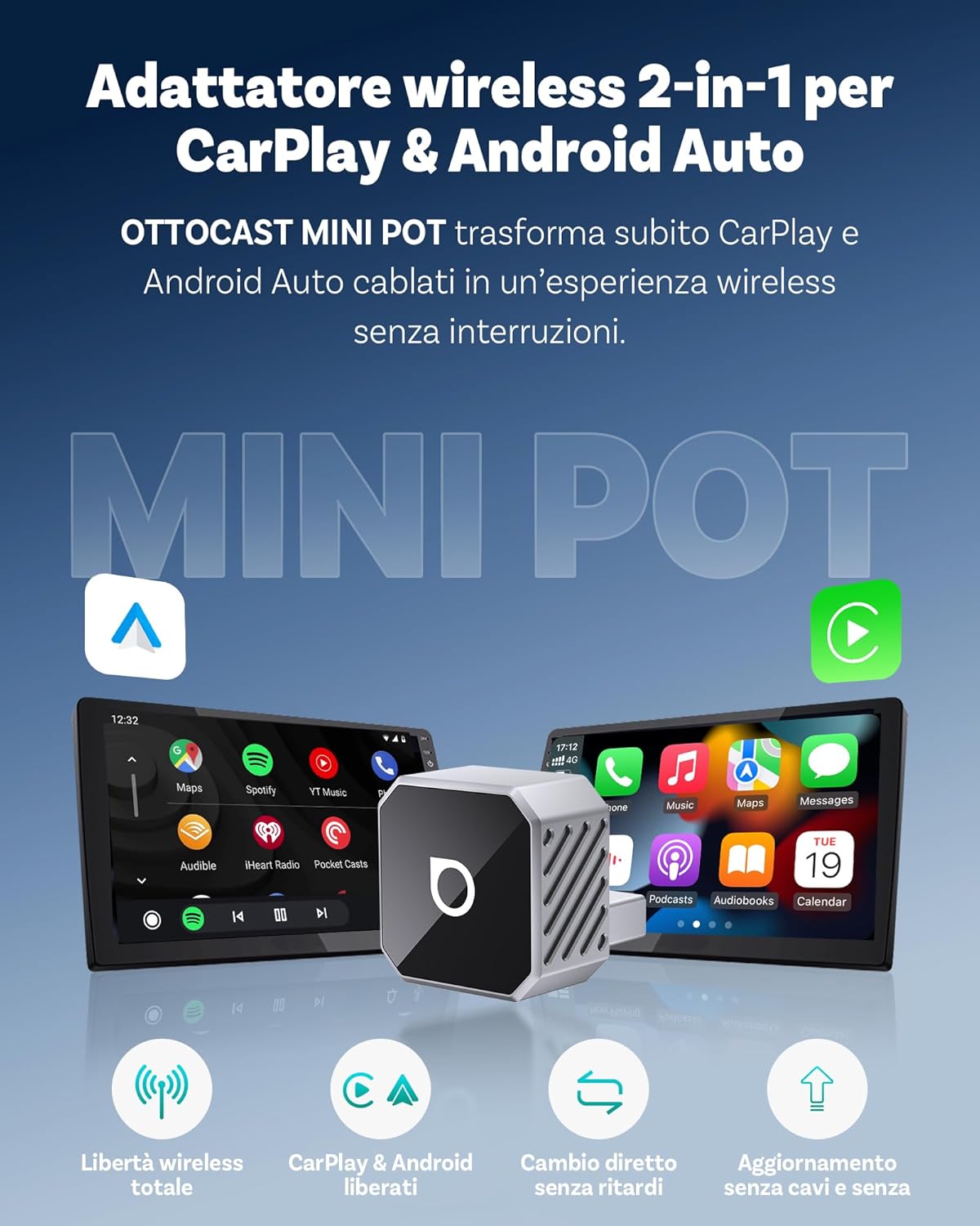 Ottocast Mini Pot - Adattatore Wireless CarPlay & Android Auto - immagine 2