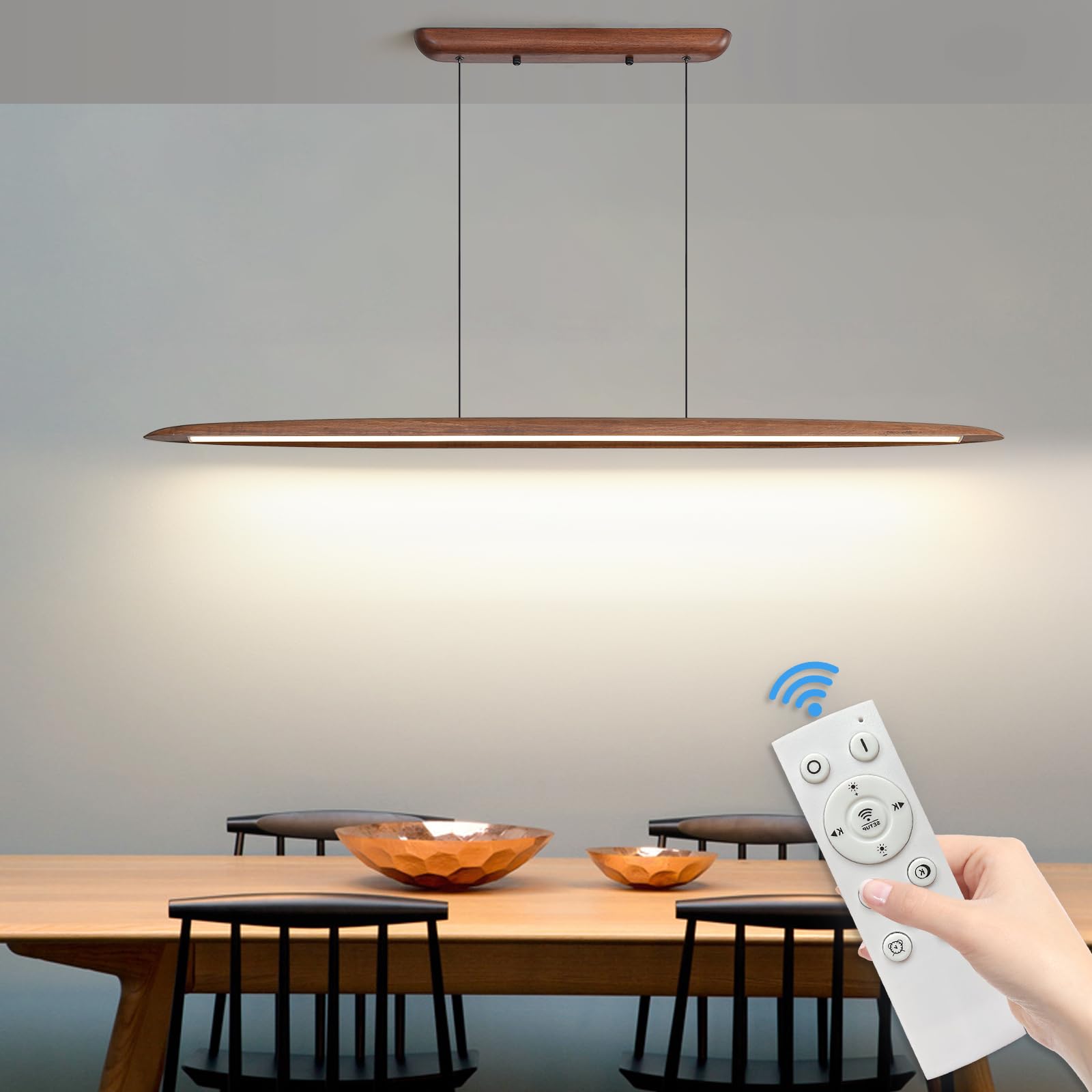 Mikeru - Luce a Sospensione Lineare LED 130cm, Legno