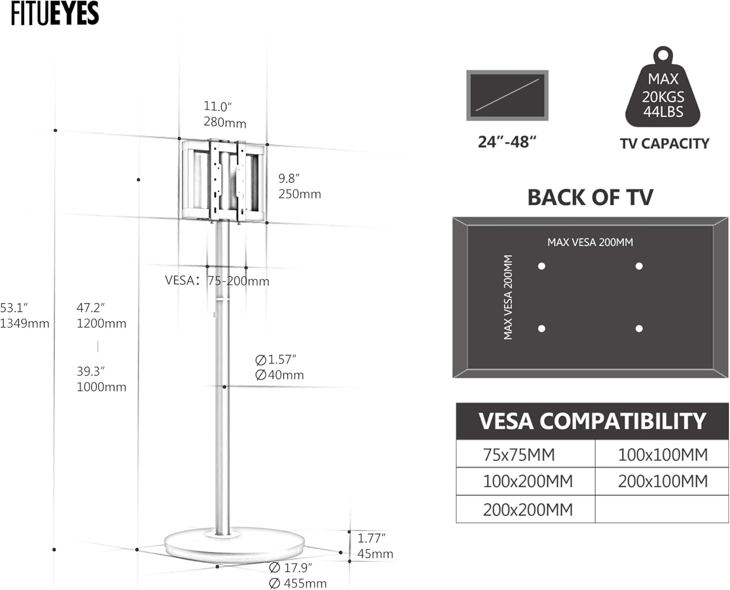 Fitueyes Supporto TV da Pavimento Portatile con Ruote - immagine 5