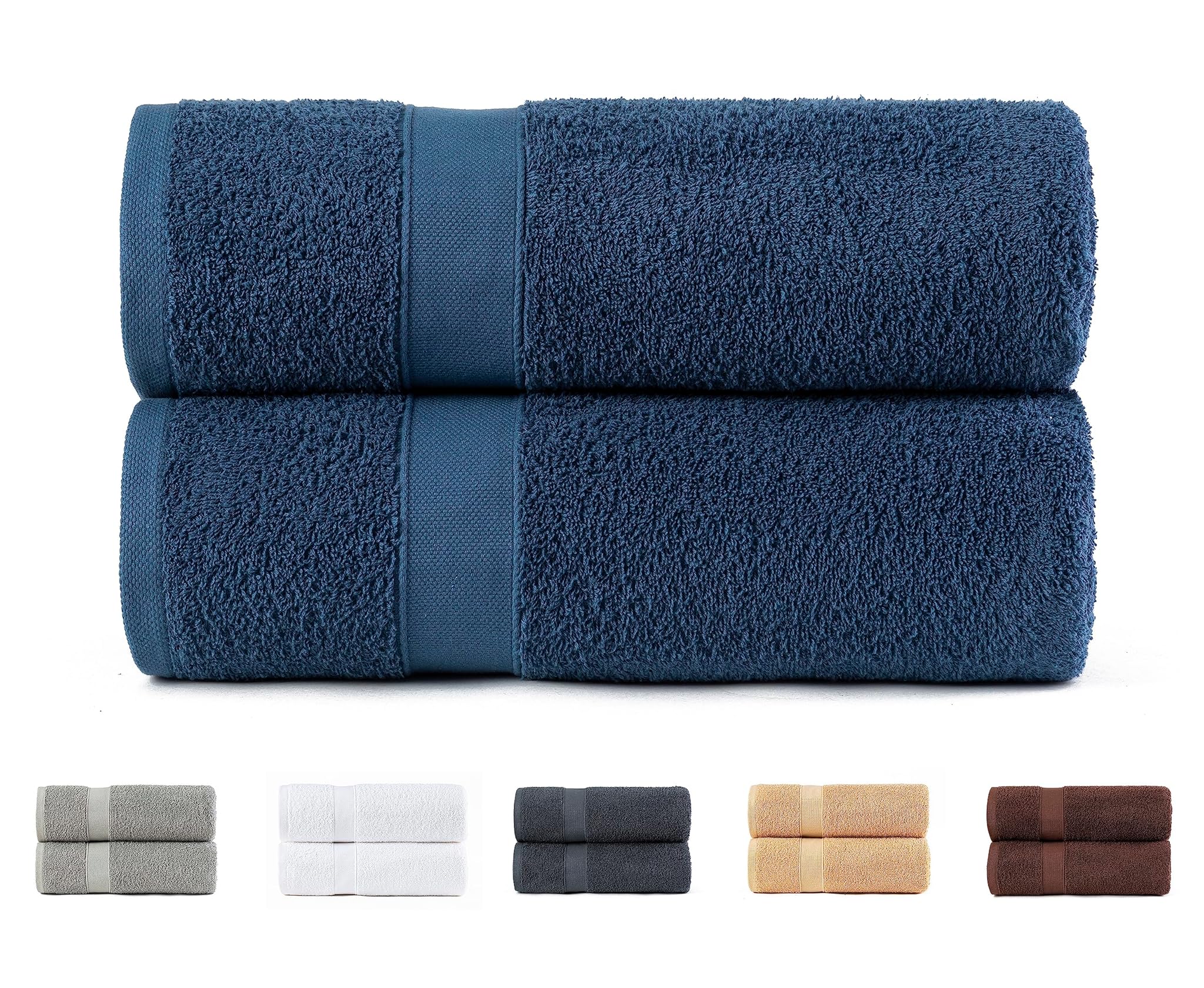 Todocama - Set 2 Asciugamani Bagno 100x150 cm, Blu Navy