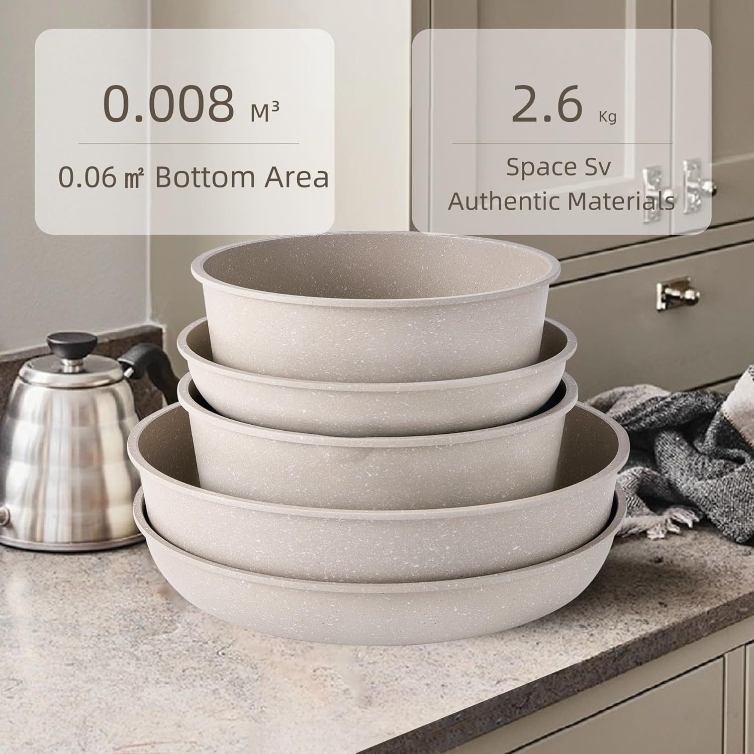 Riovarm Set Pentole Induzione Antiaderenti, Granito - immagine 4