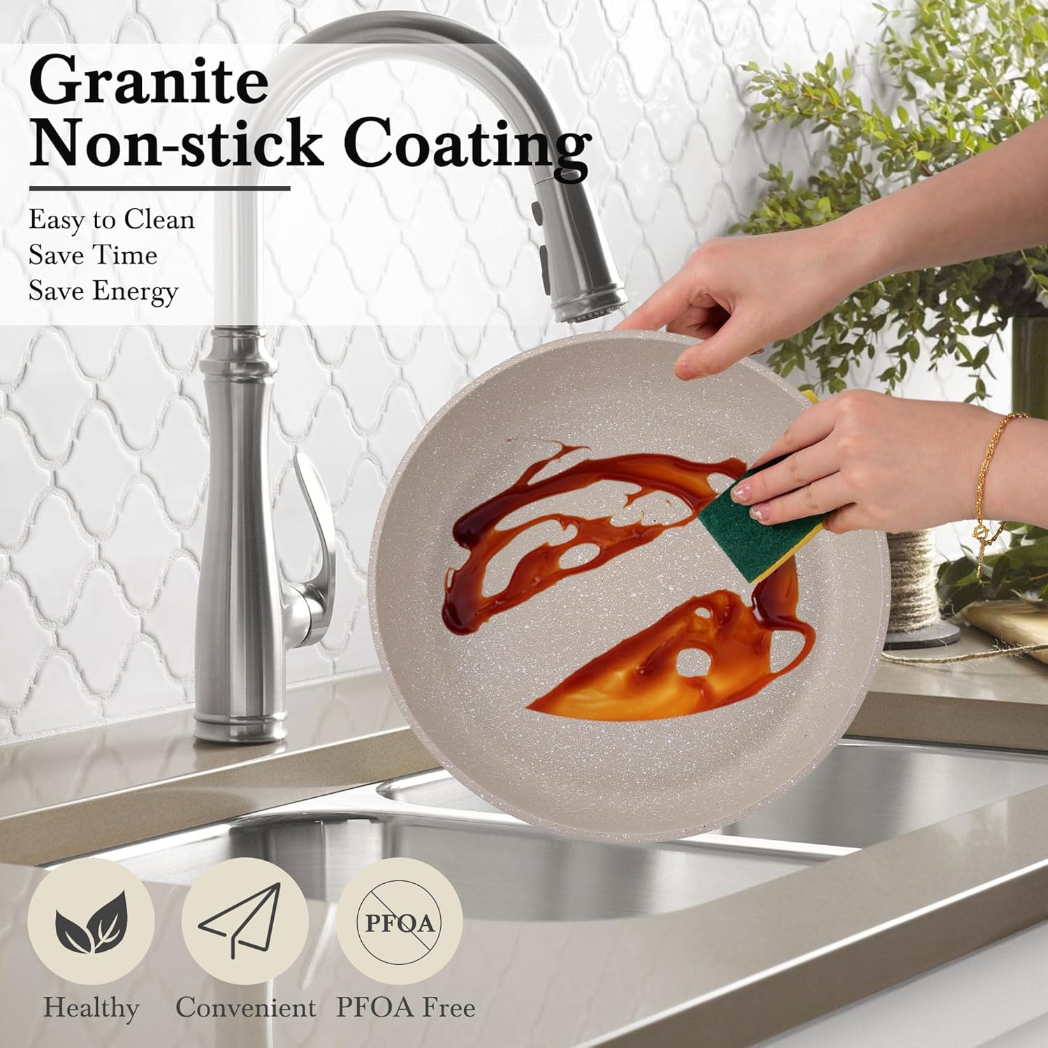 Riovarm Set Pentole Induzione Antiaderenti, Granito - immagine 6