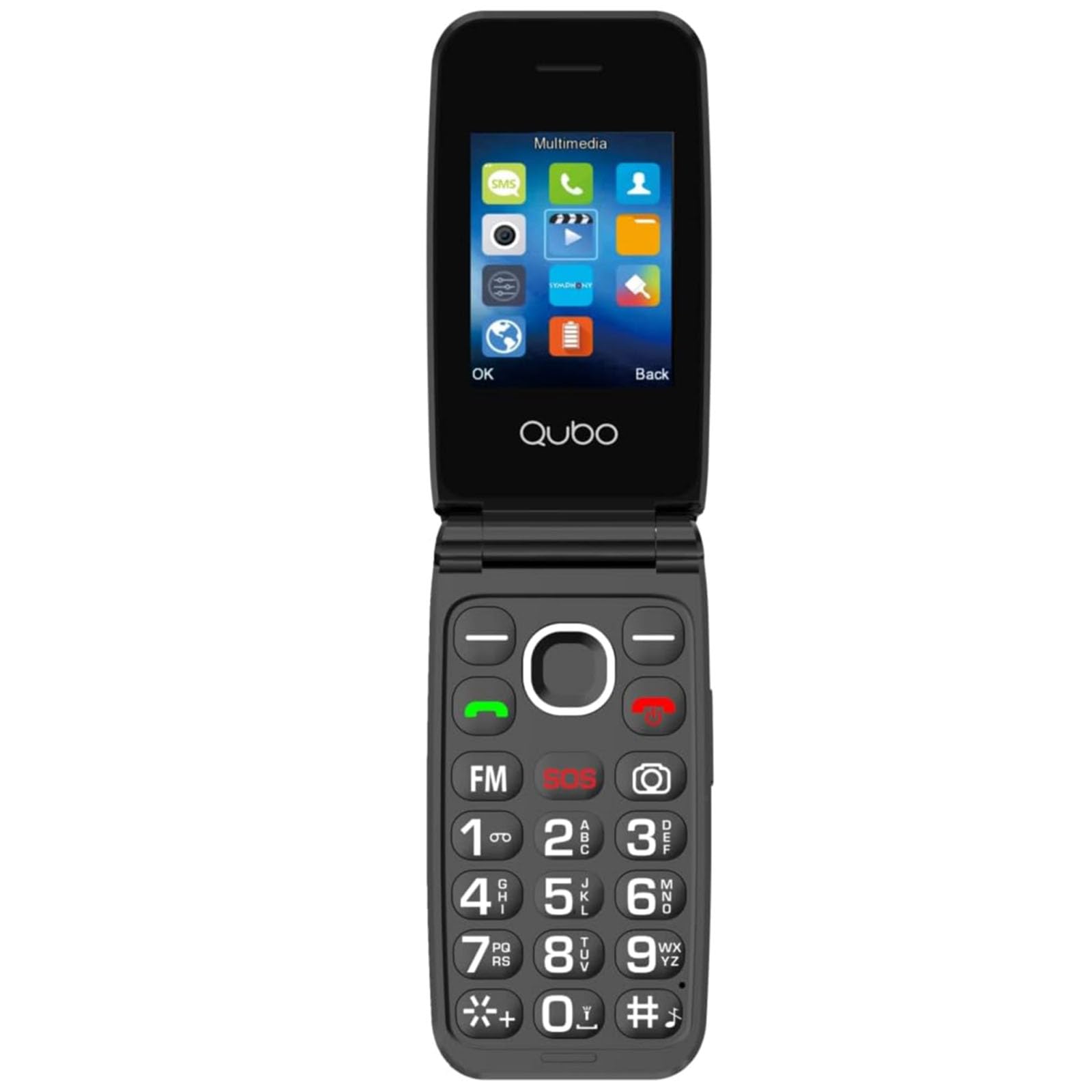 Qubo GSM Telefono Cellulare per Anziani Flip, Nero