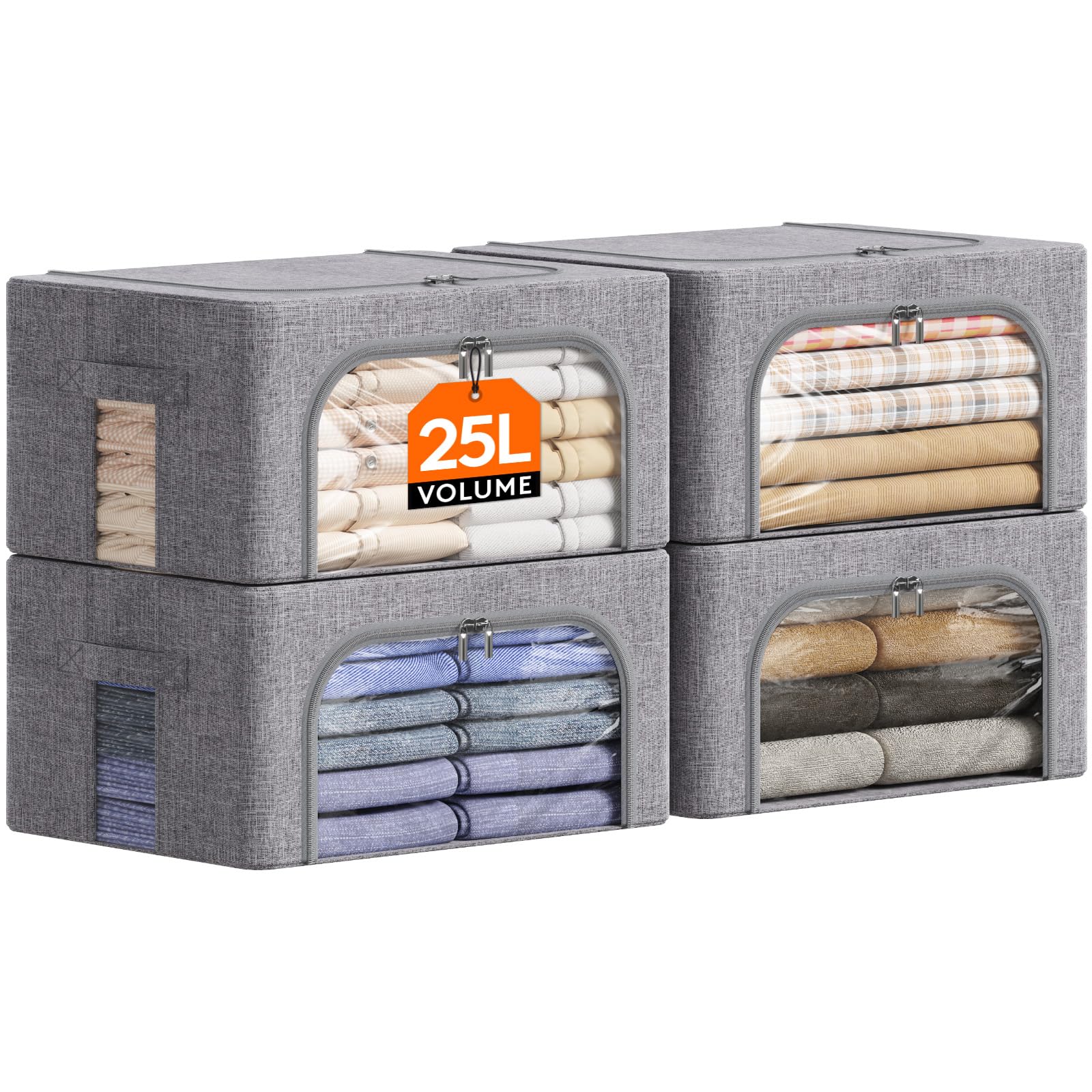 Lifewit 4 Scatole Armadio Rigide Pieghevoli Grigio 25L