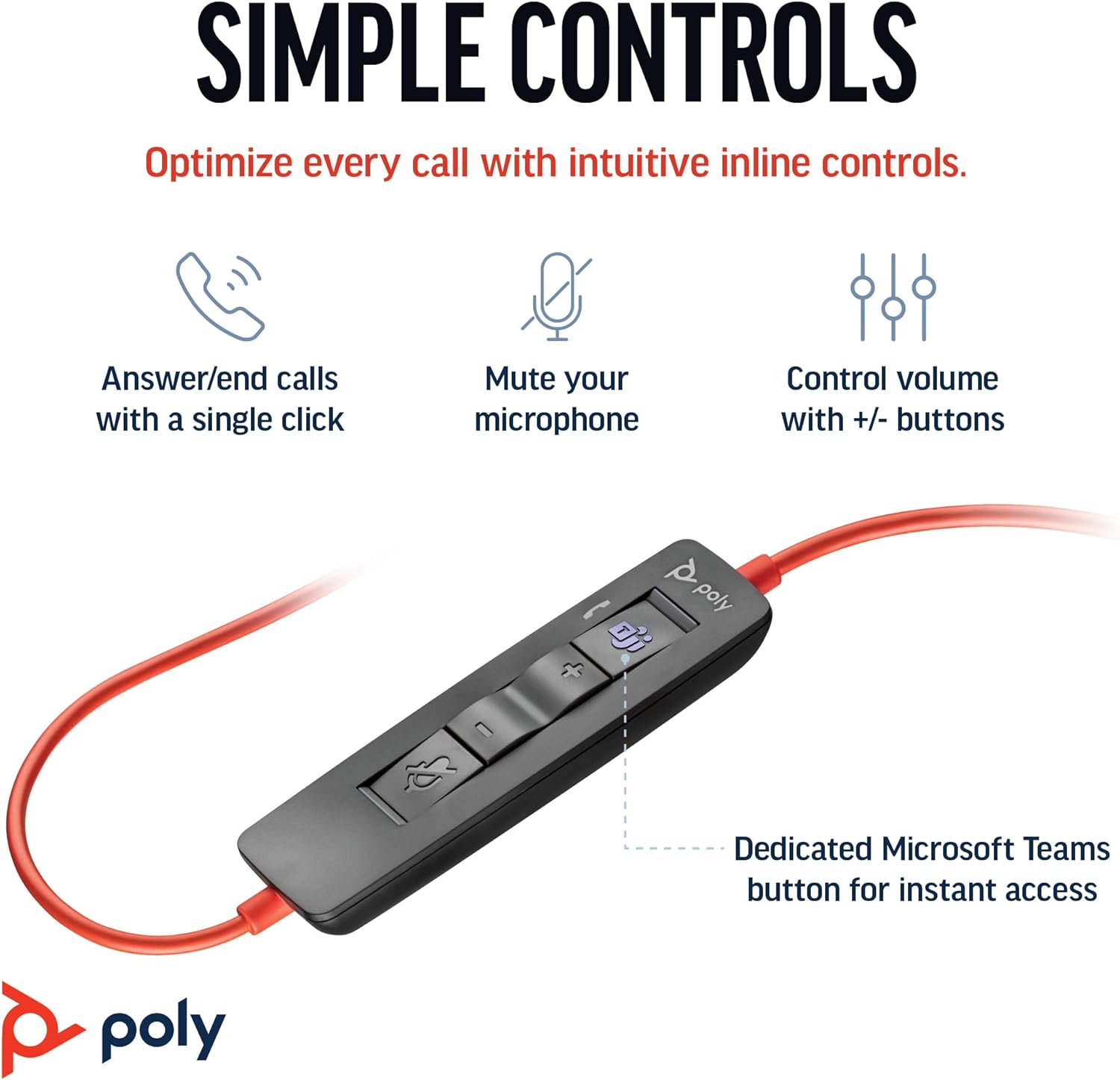 Poly Blackwire 3320 - Cuffia Cablata USB-A e USB-C, Nero - immagine 3