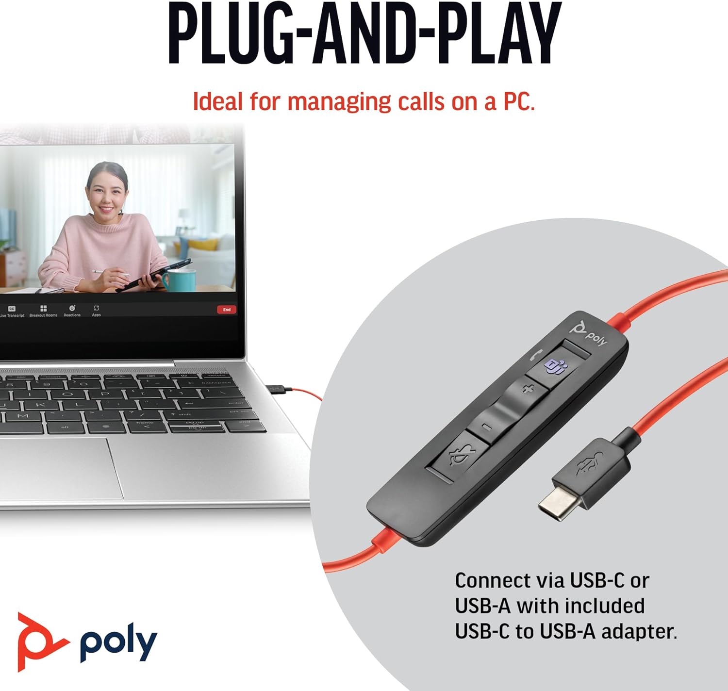 Poly Blackwire 3320 - Cuffia Cablata USB-A e USB-C, Nero - immagine 4