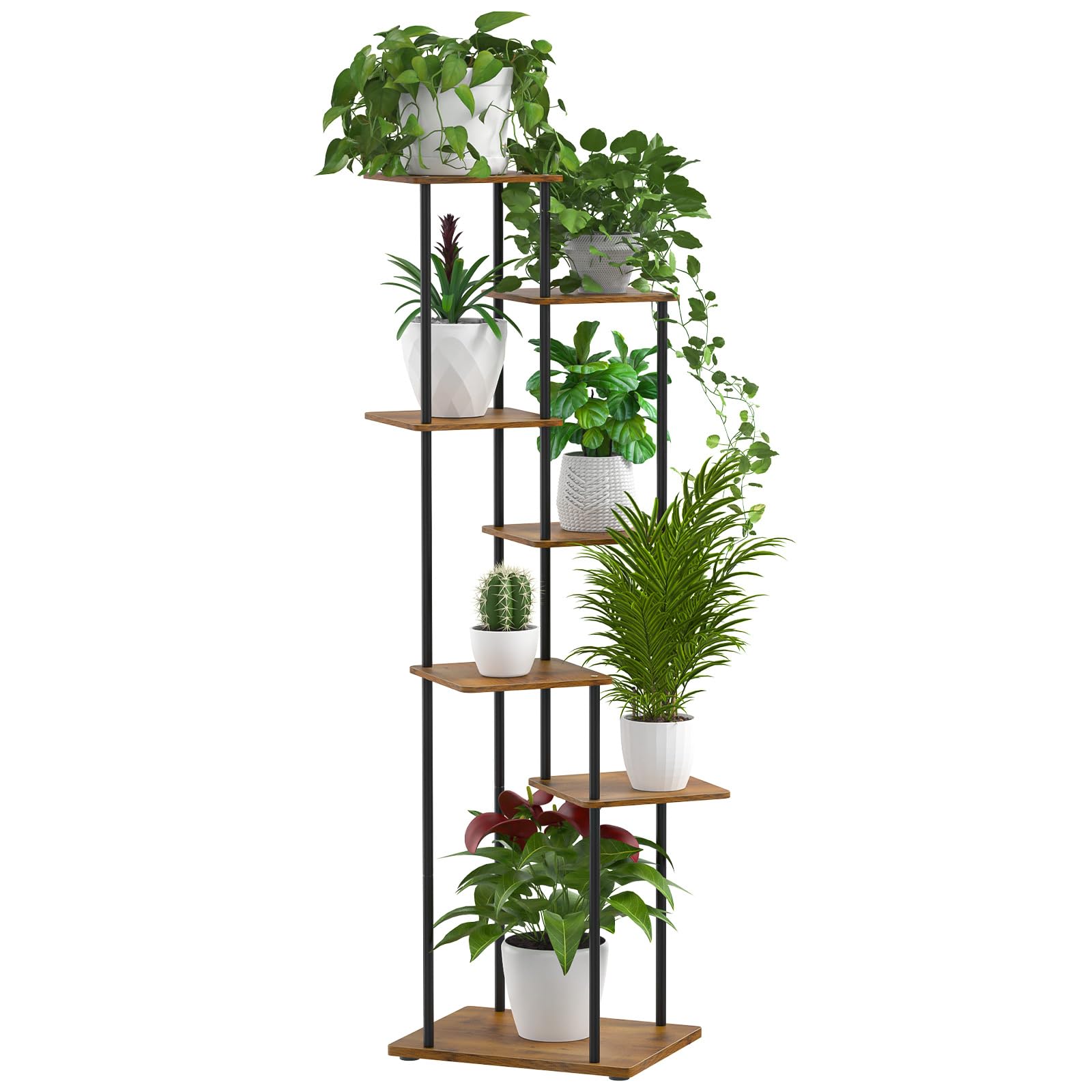 Scaffale Portafiori in Metallo 7 Ripiani 30x39x130 cm, Nero