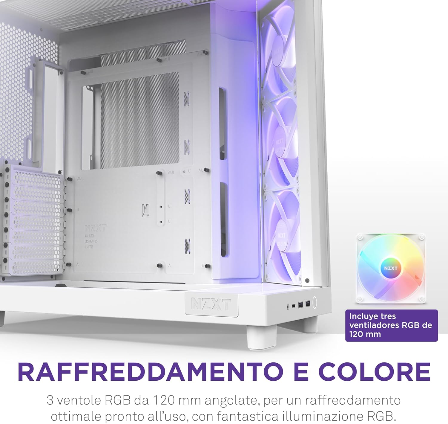 Nzxt H6 Flow RGB - Case Mid-Tower Compatto, Bianco - immagine 4