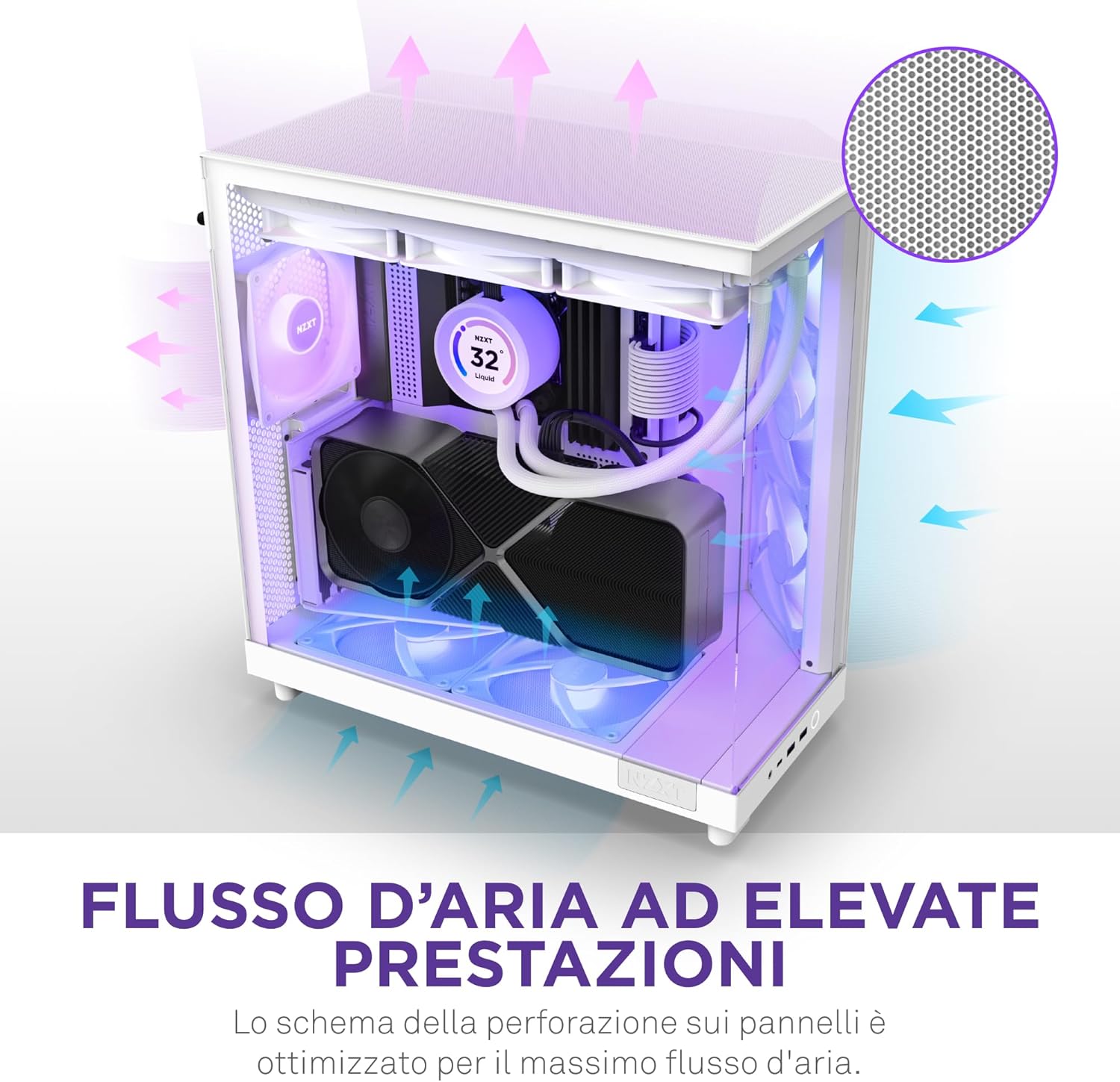 Nzxt H6 Flow RGB - Case Mid-Tower Compatto, Bianco - immagine 5