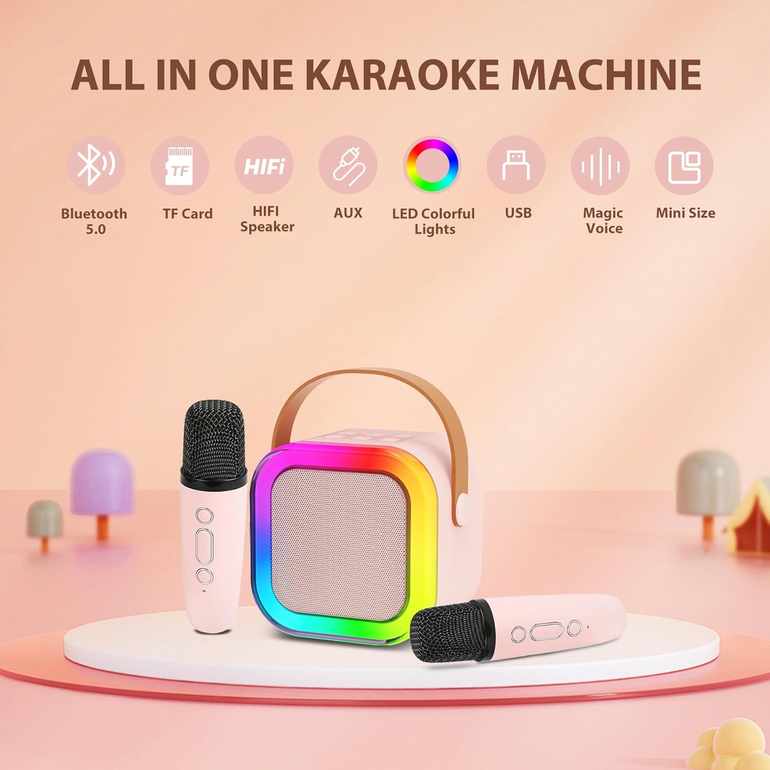 Fede Karaoke Portatile con Microfono e Luce LED - immagine 2