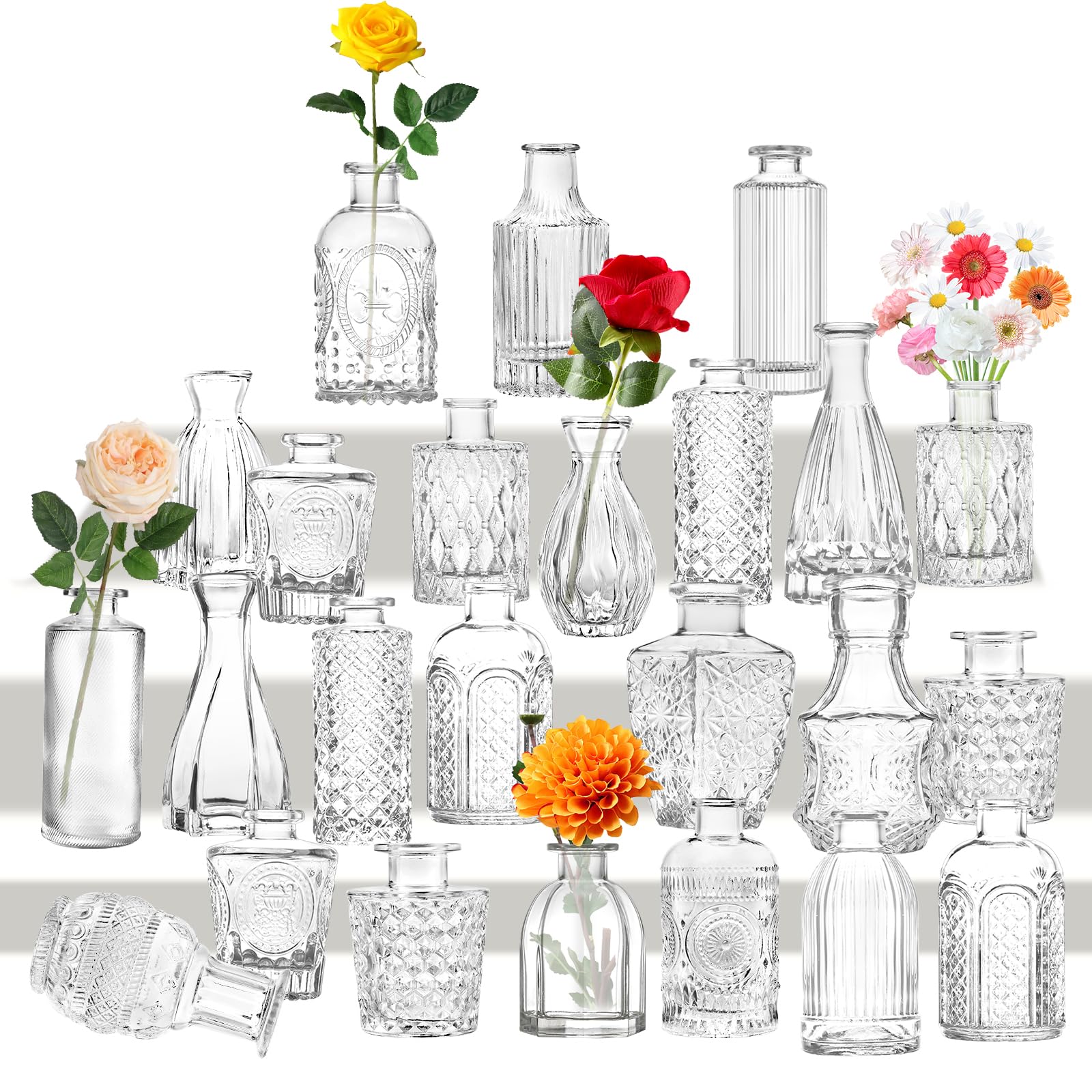 Set 24 Mini Vasi in Vetro Vintage Trasparenti