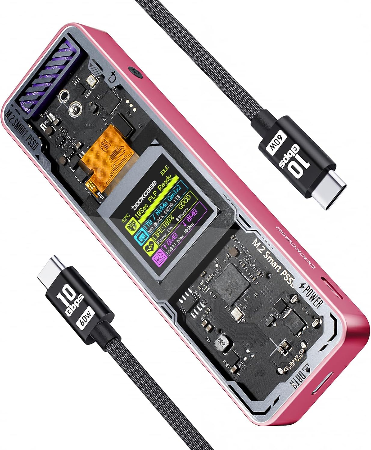 Dockcase Explorer Edition Smart Case SSD M2 NVMe 4TB, Rosa - immagine 1