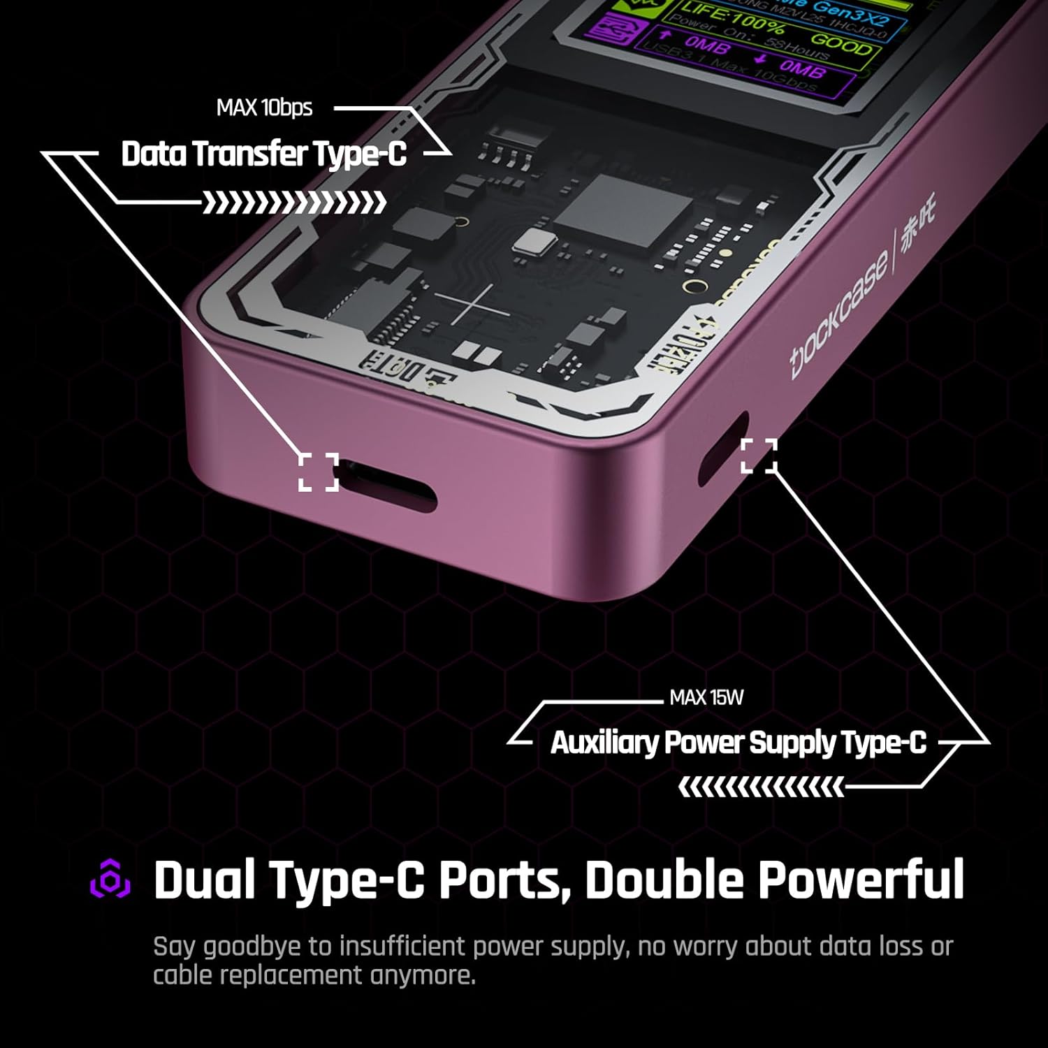 Dockcase Explorer Edition Smart Case SSD M2 NVMe 4TB, Rosa - immagine 5