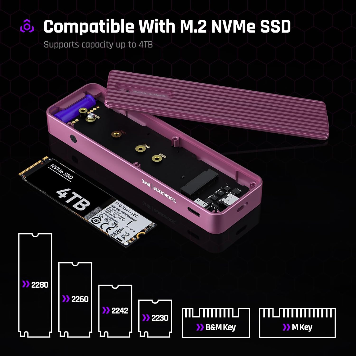 Dockcase Explorer Edition Smart Case SSD M2 NVMe 4TB, Rosa - immagine 7