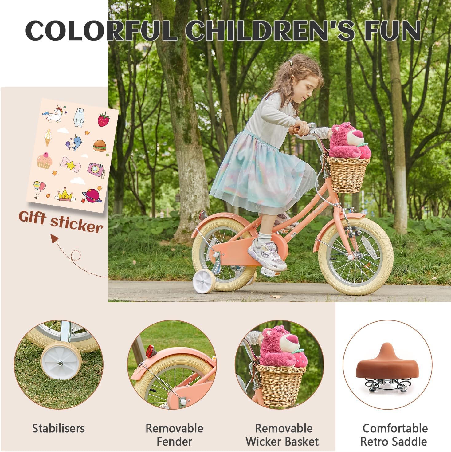 Glerc Bicicletta da Ragazza con Cestino e Stabilizzatori - immagine 4