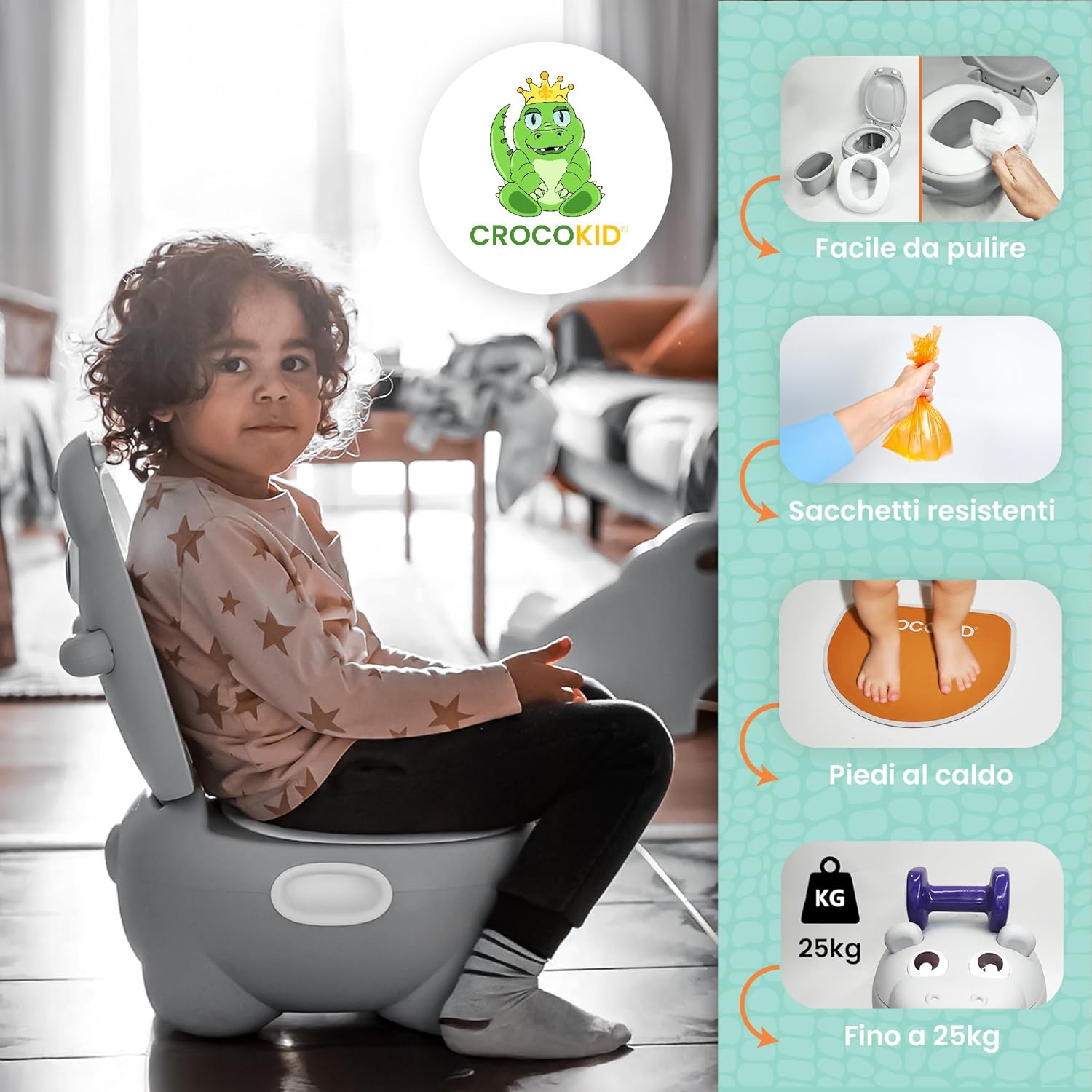 CROCOKID® Hippo Potty - Vasino Portatile 3 in 1, Arancione - immagine 3