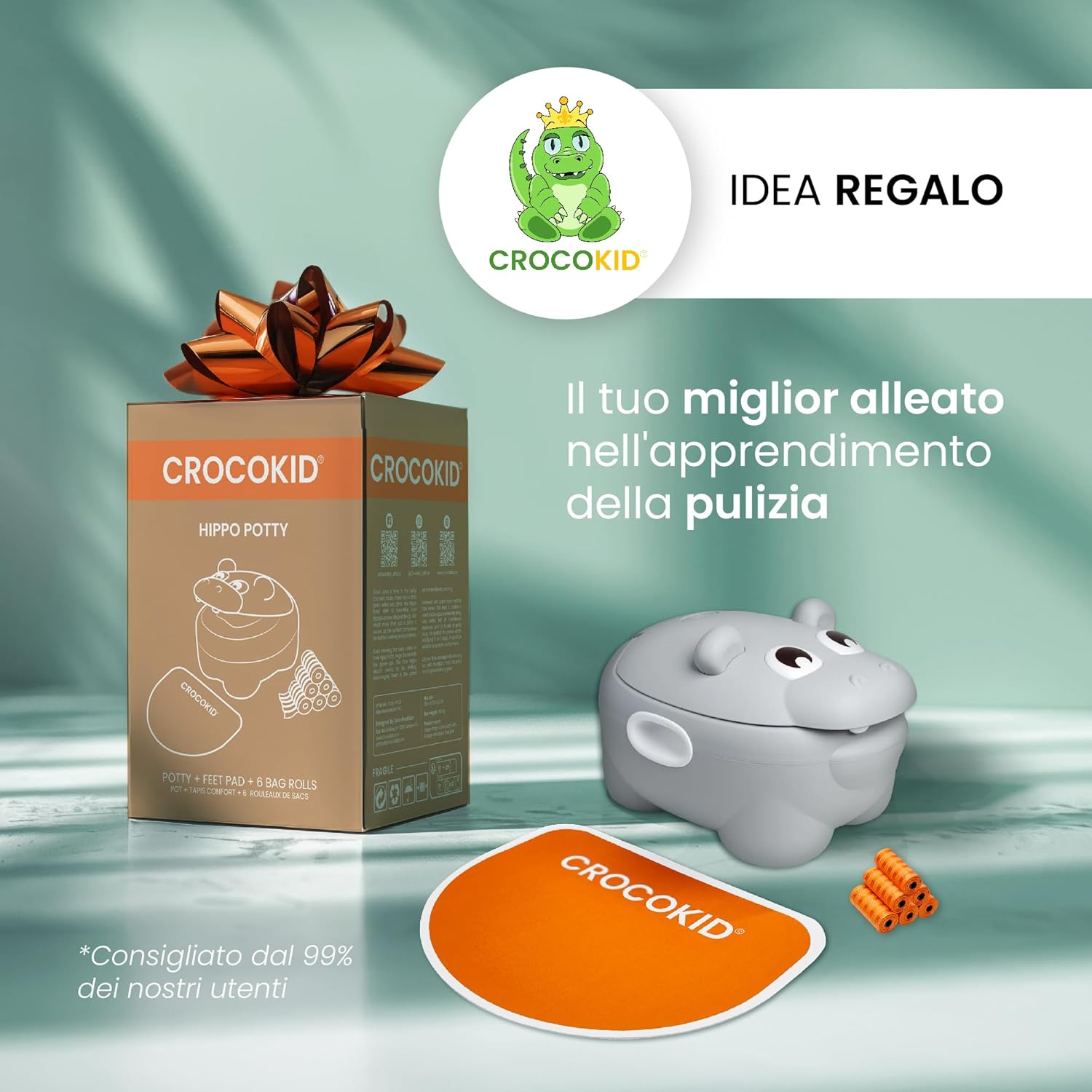 CROCOKID® Hippo Potty - Vasino Portatile 3 in 1, Arancione - immagine 4