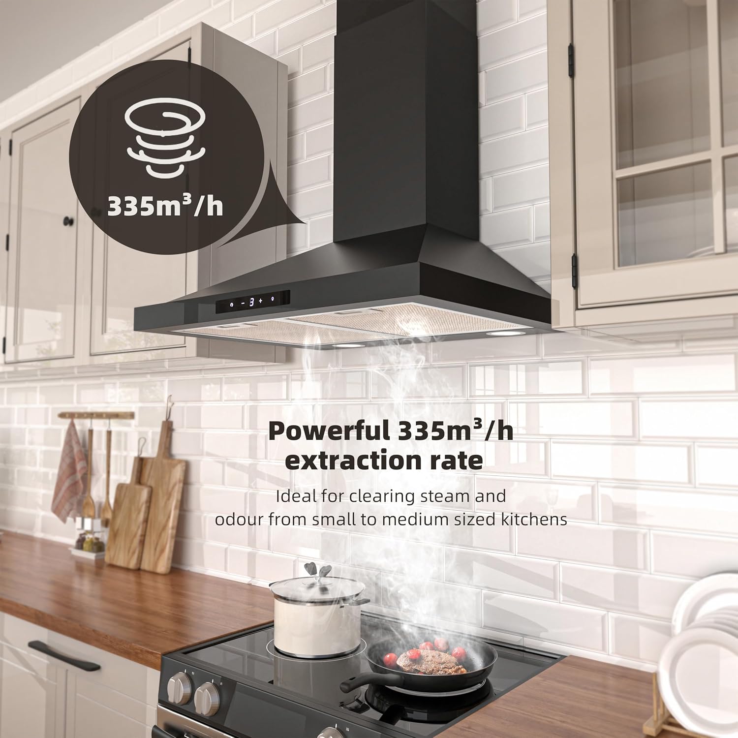 Firegas Cappa Aspirante 60 cm Nera, Acciaio Inox - immagine 4