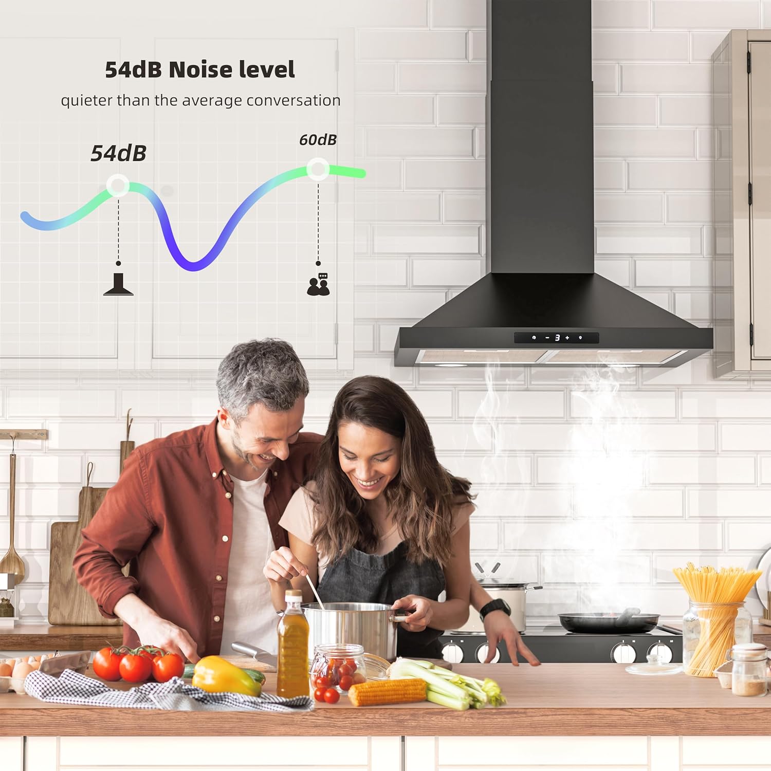 Firegas Cappa Aspirante 60 cm Nera, Acciaio Inox - immagine 6