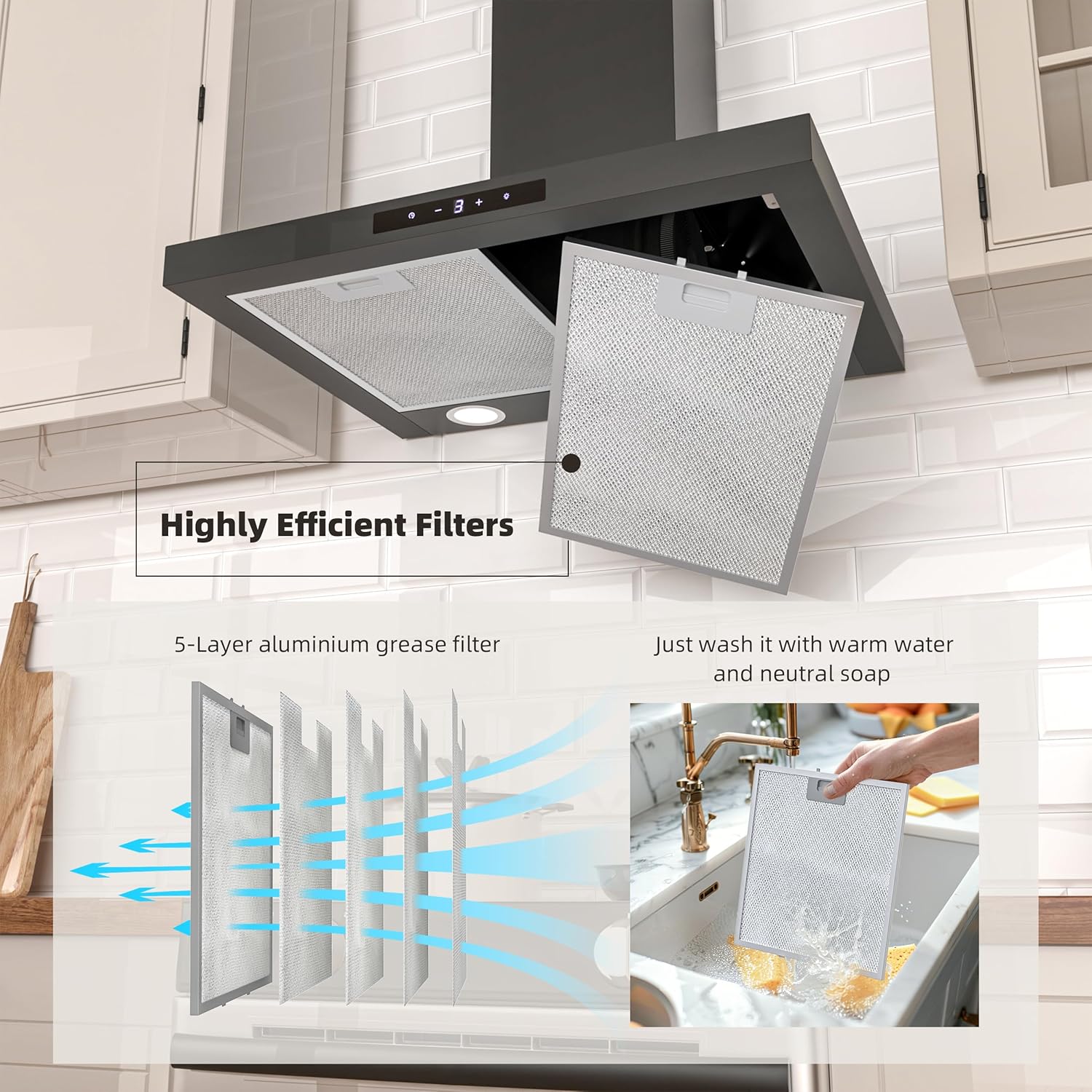 Firegas Cappa Aspirante 60 cm Nera, Acciaio Inox - immagine 9