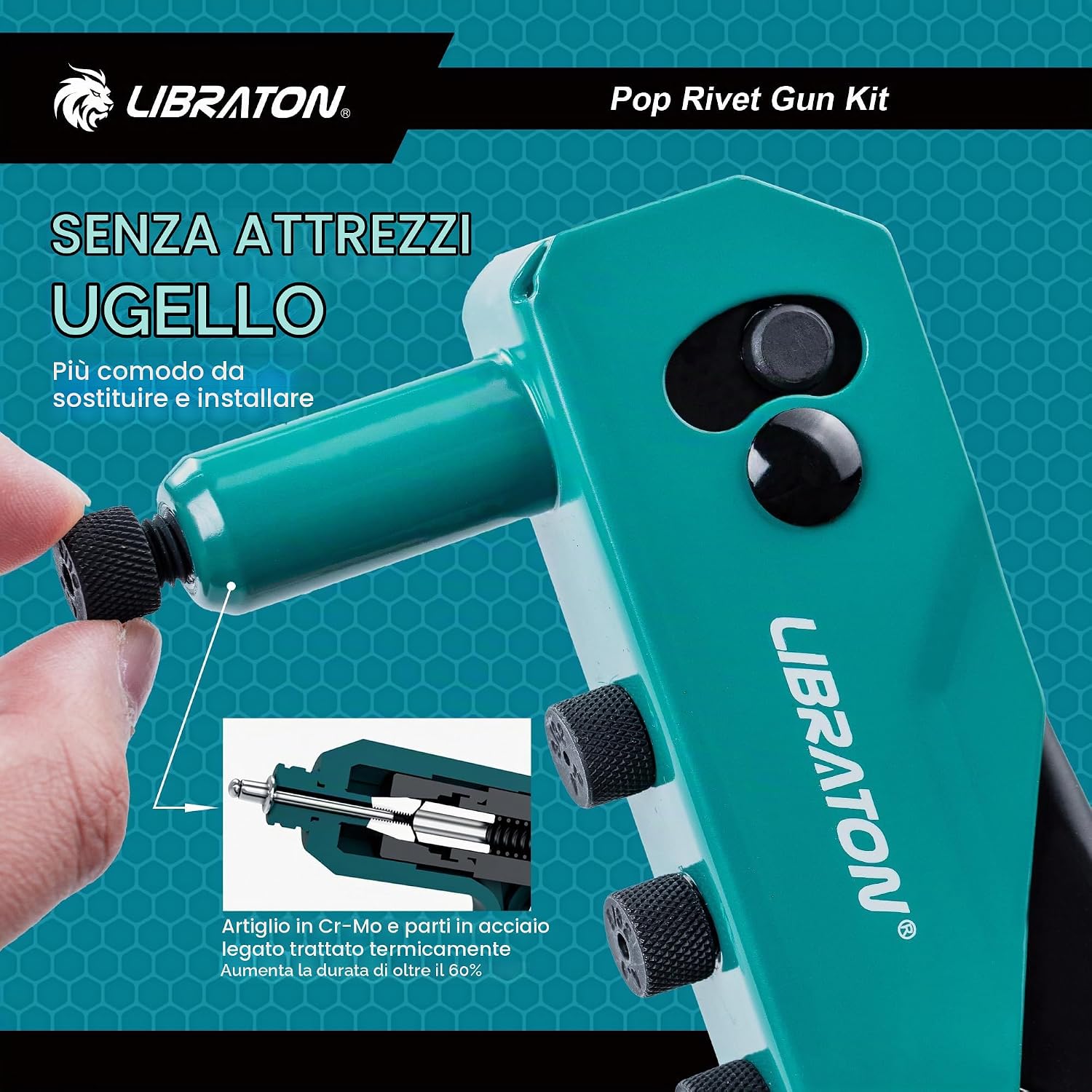LIBRATON Rivettatrice Manuale Professionale con 120 Rivetti | Velz