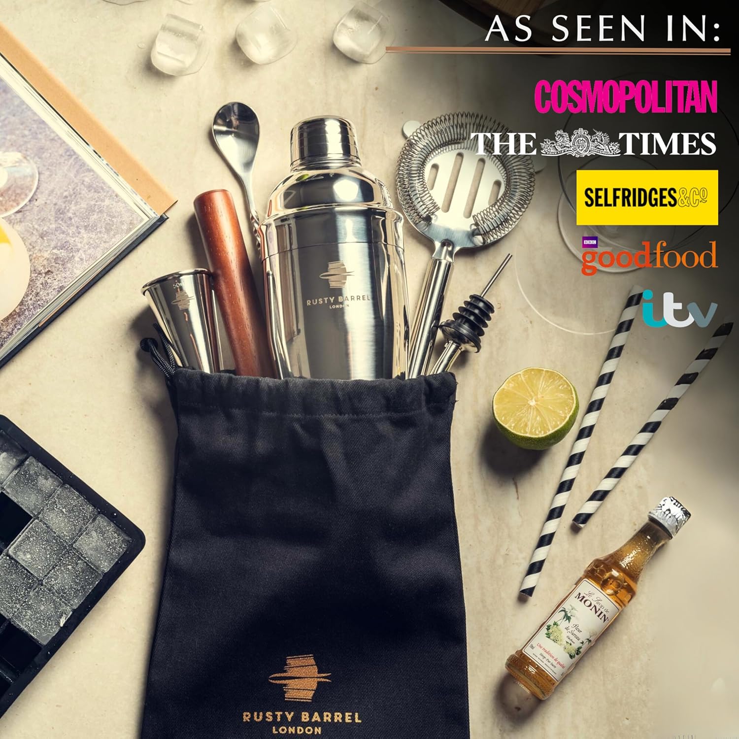 Rusty Barrel Set Cocktail Mayfair - Shaker Acciaio Inox - immagine 2