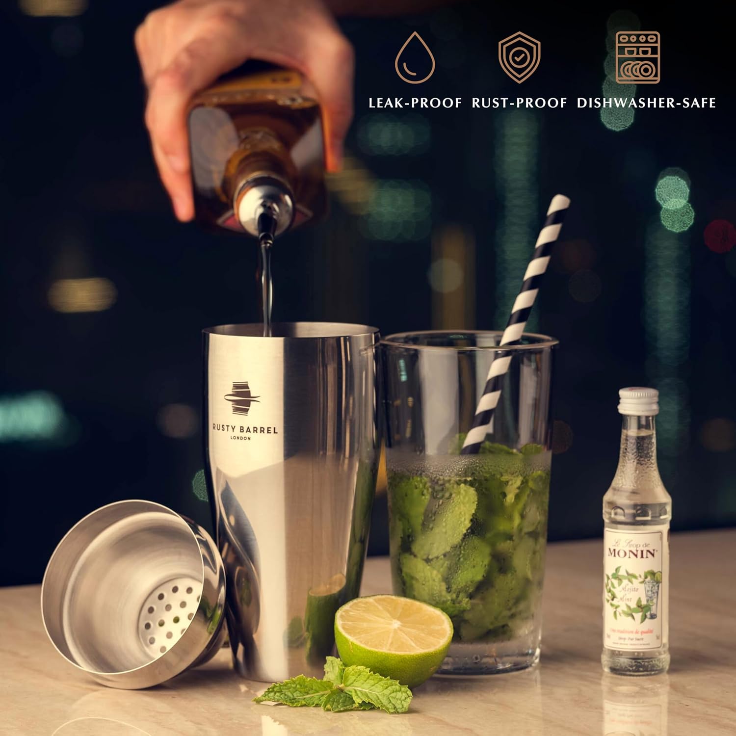 Rusty Barrel Set Cocktail Mayfair - Shaker Acciaio Inox - immagine 6