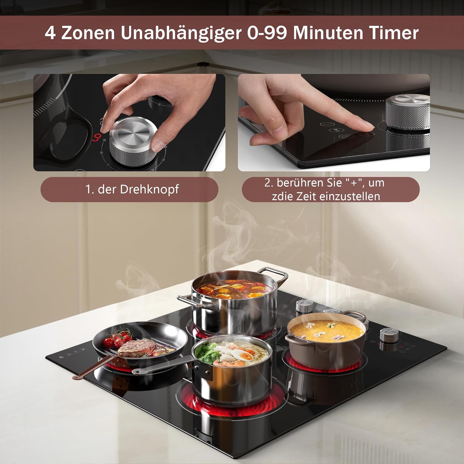 Karienvir Piano Cottura in Ceramica 4 Fuochi, 60 cm - immagine 2