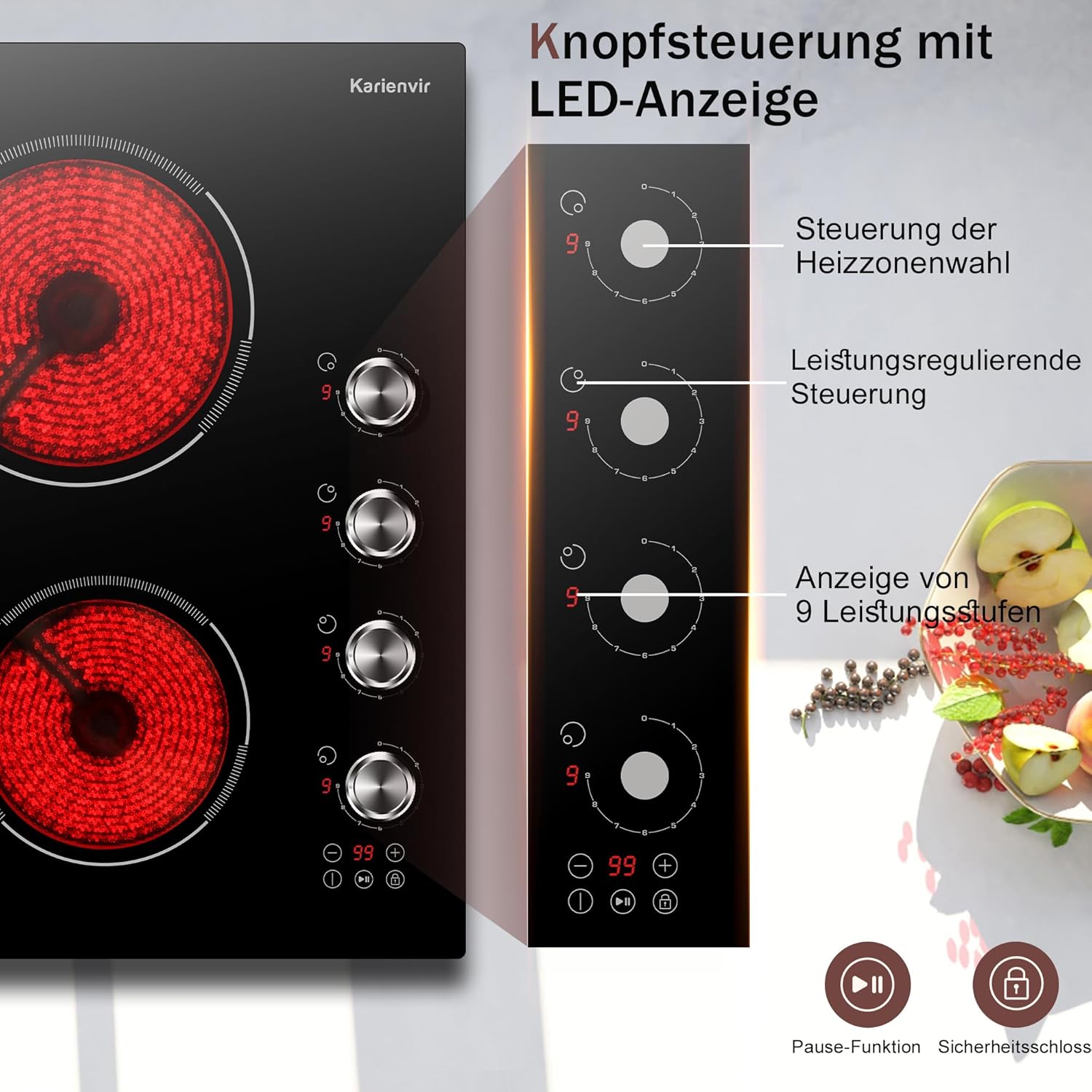 Karienvir Piano Cottura in Ceramica 4 Fuochi, 60 cm - immagine 3