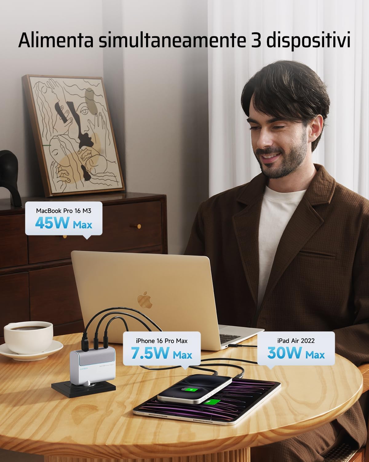 Cuktech Caricatore USB C 100W GaN Rapido Multiplo - immagine 3