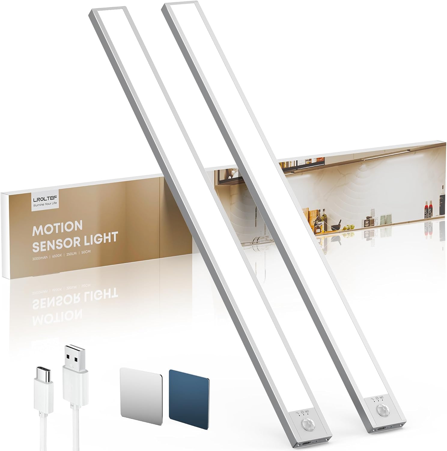 Lroltef Luce LED Sottopensile Cucina 50CM (2 Pezzi), Argento - immagine 1