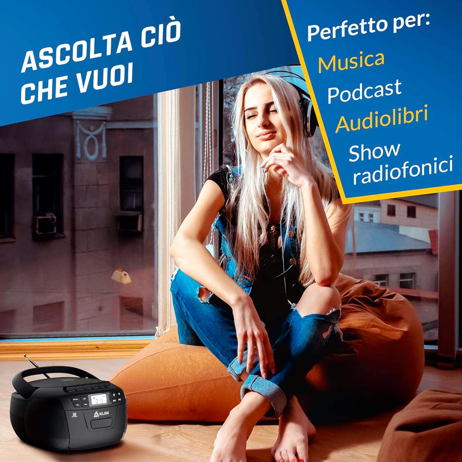 Klim Lettore CD + Cassette Audio, Radio AM/FM Bluetooth - immagine 4