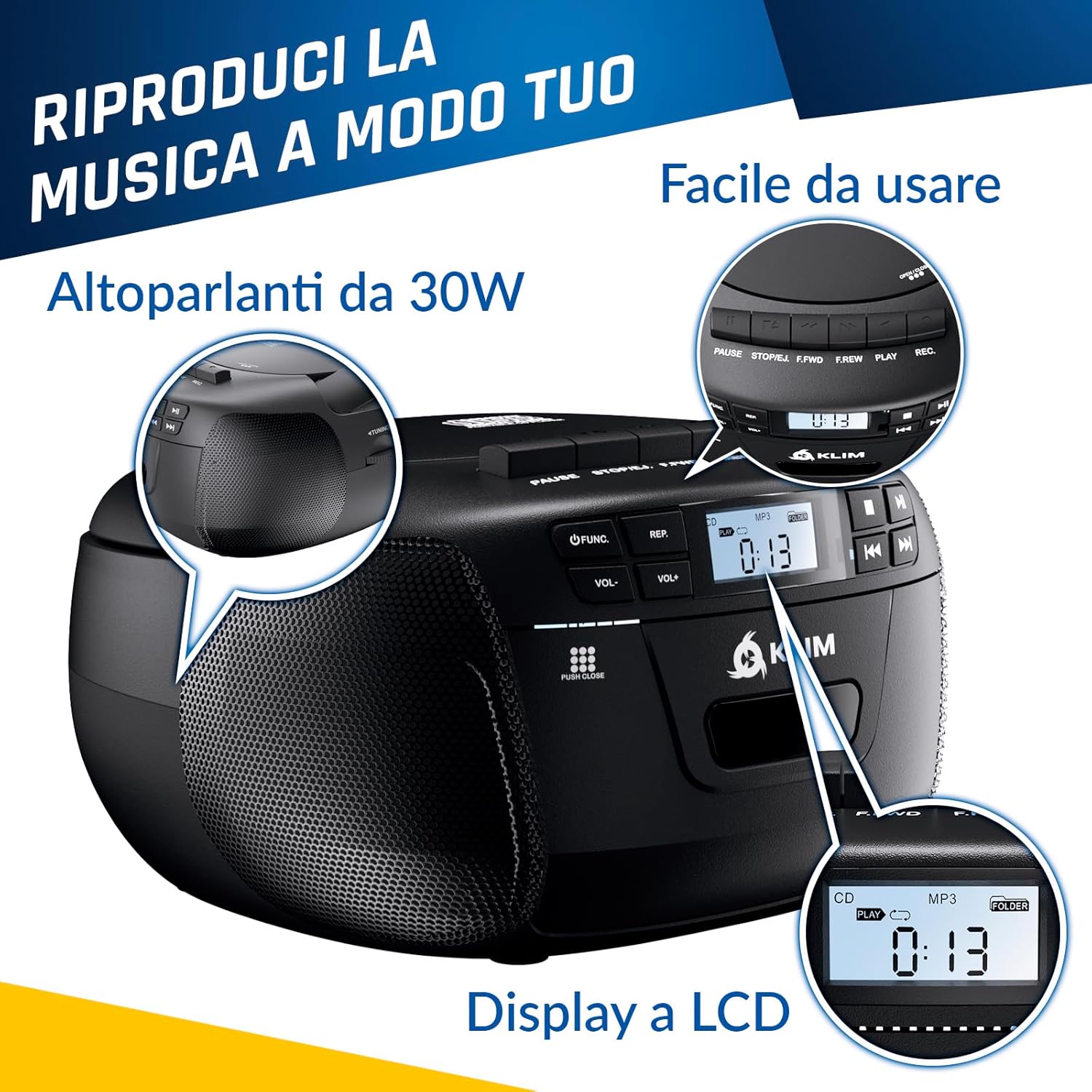 Klim Lettore CD + Cassette Audio, Radio AM/FM Bluetooth - immagine 6