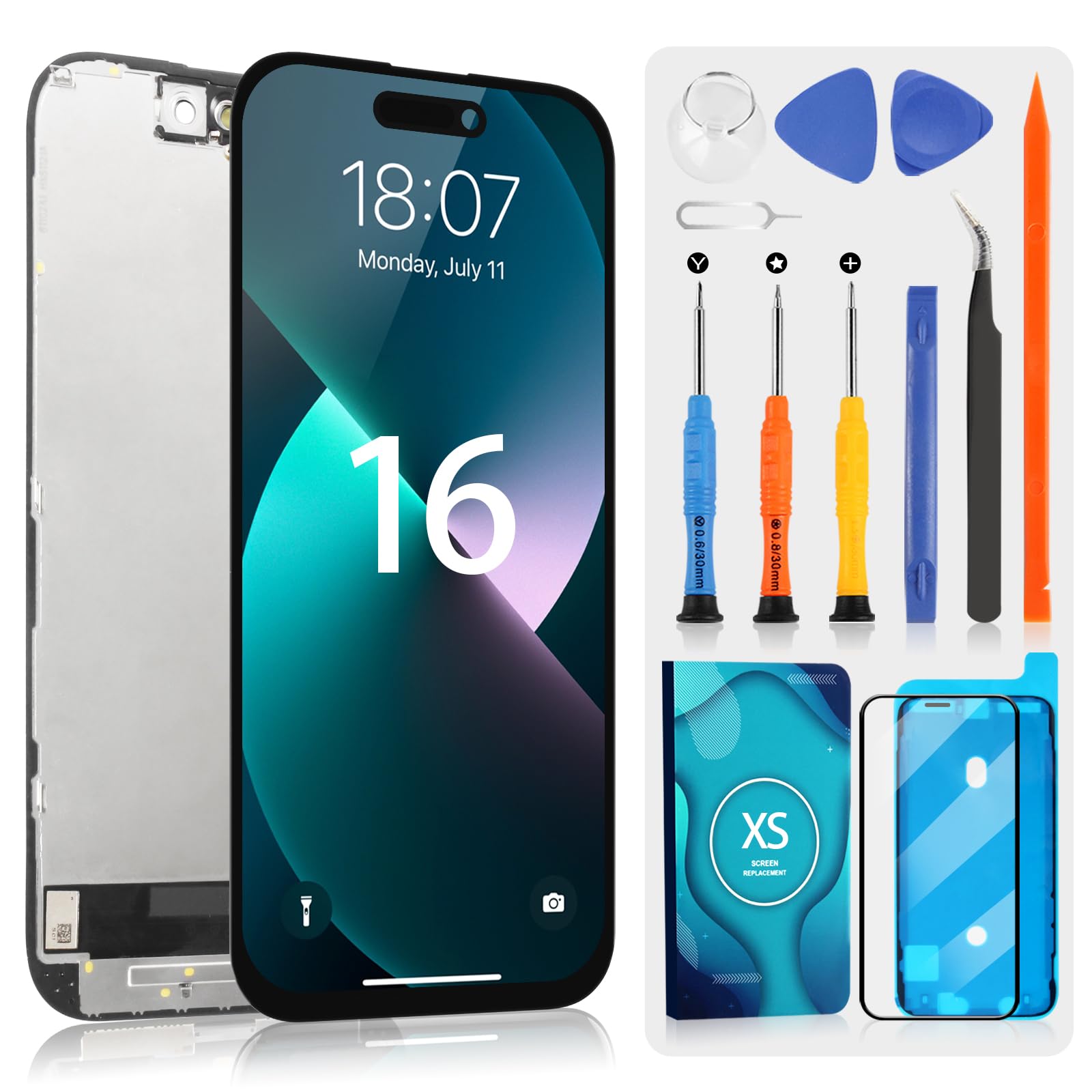 Schermo LCD per iPhone 16 (6.1 Pollici, Nero)