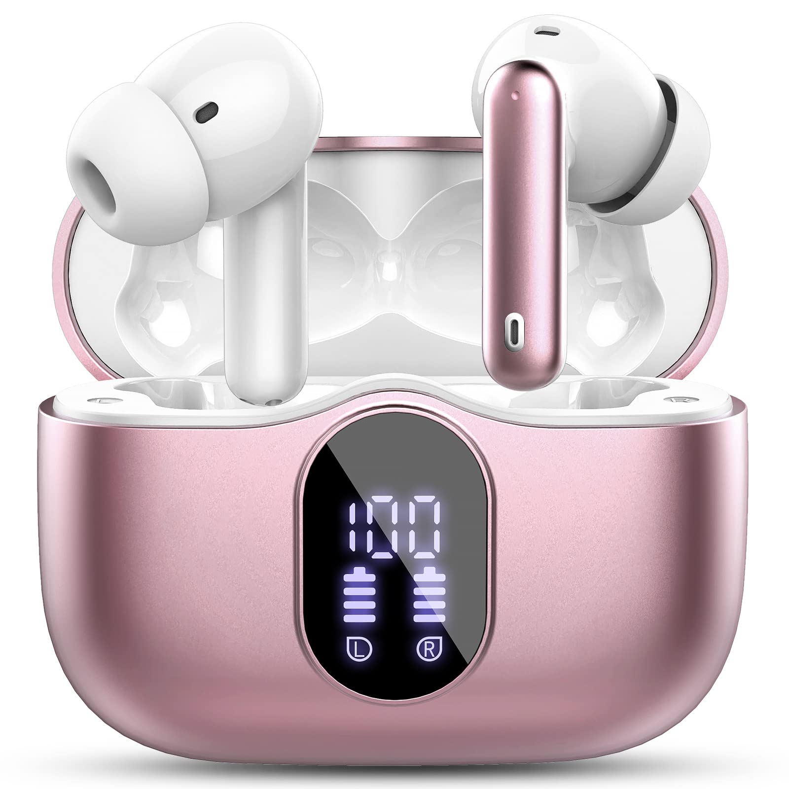 Cuffie Bluetooth 5.3 con 4 Mic, Oro Rosa