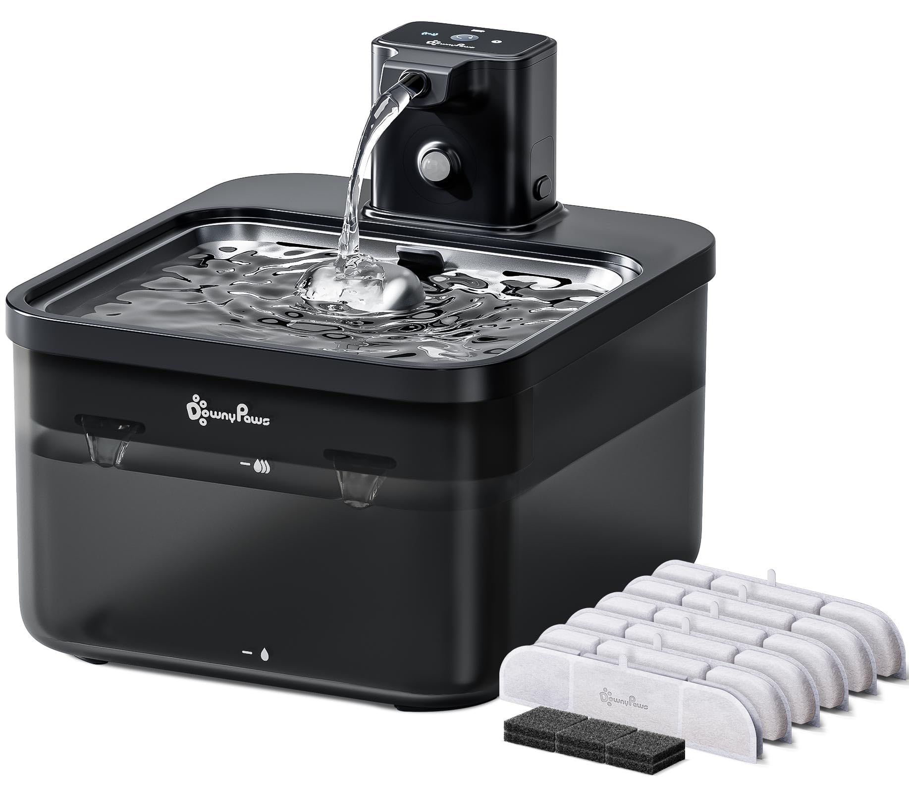 DownyPaws Fontanella per Gatti senza Fili con 6 Filtri, Alimentazione a Batteria da 4000mAh, 2,5 L Ultra Silenziosa Fontanella per Gatti con Sensore