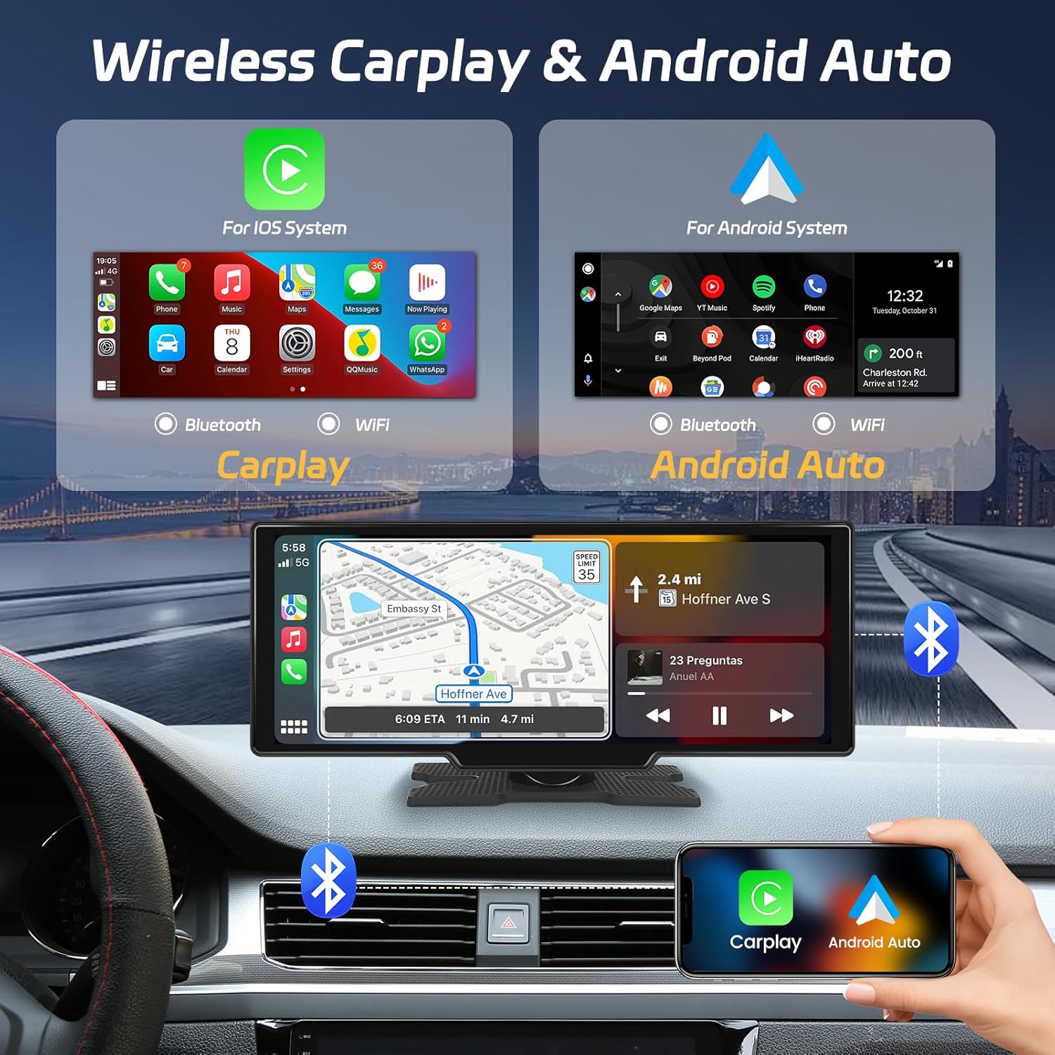NHOPEEW Carplay Android Auto Wireless 10,26" Touchscreen - immagine 3