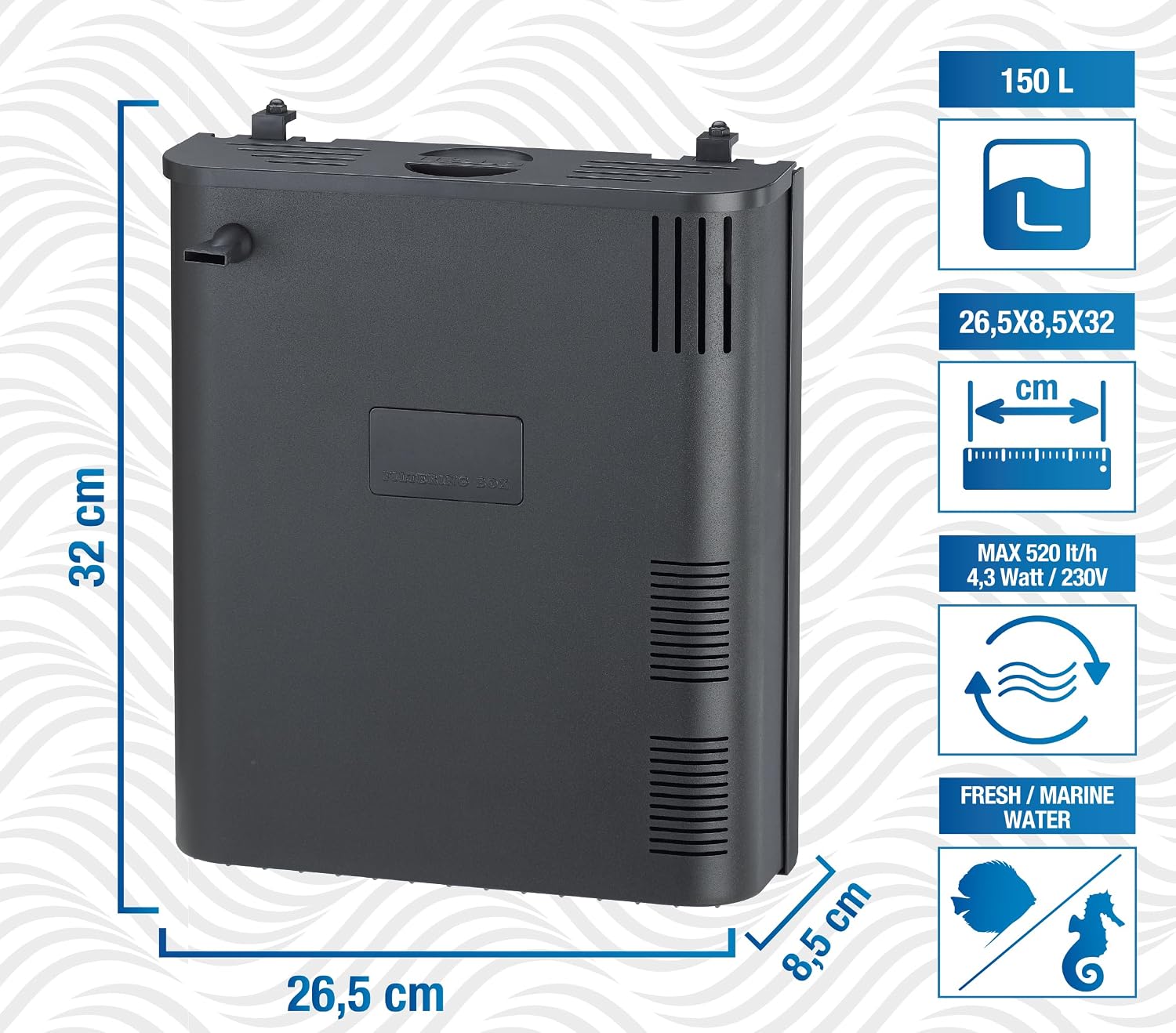 AMTRA FILTERING BOX BLACK 150 - Filtro interno biologico per acquari ...