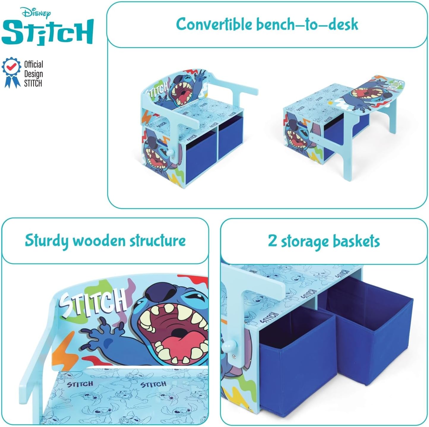 Arditex Panchina Scrittoio Bambini Disney Stitch - immagine 6