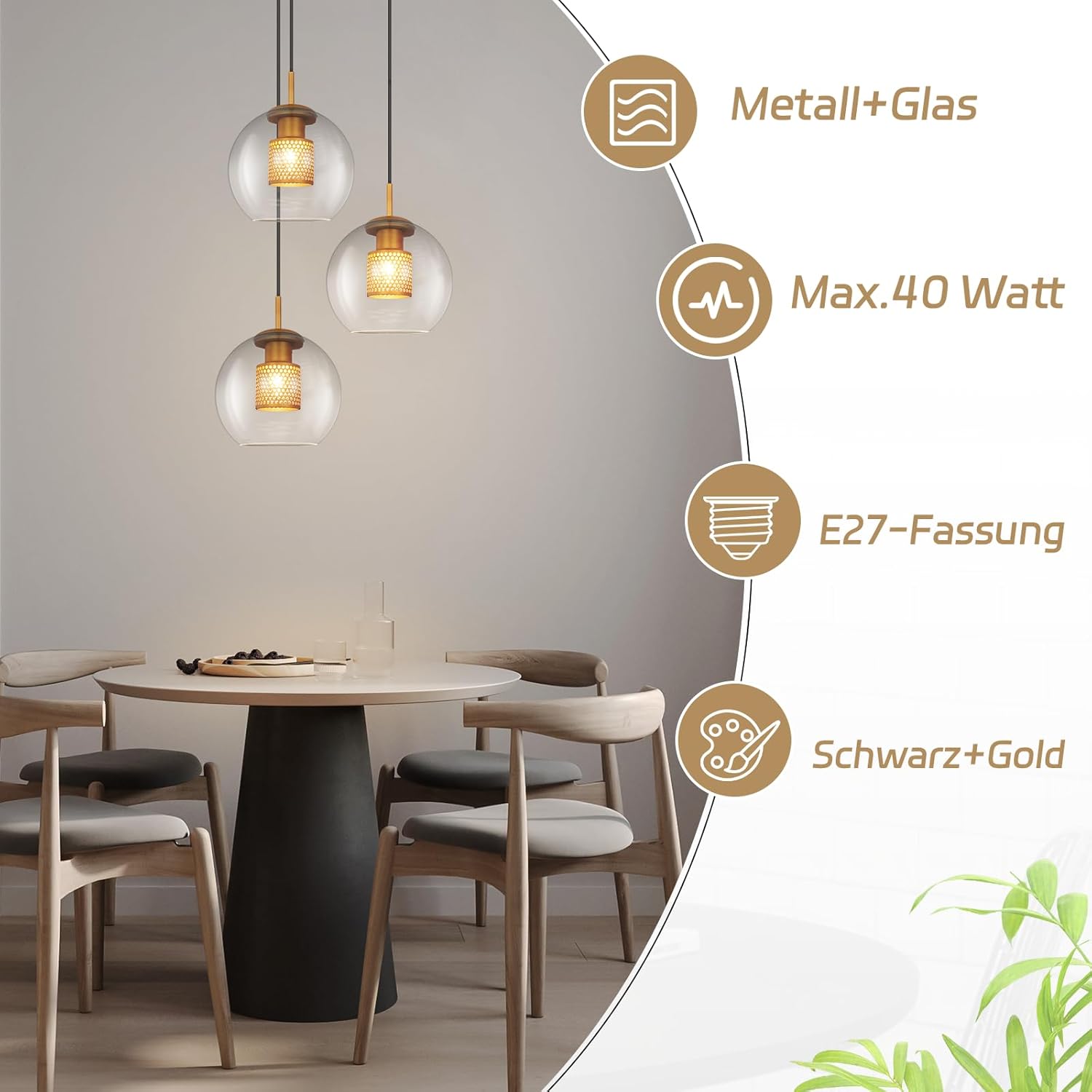 Cbjktx Lampada a Sospensione in Vetro 1 Fiamma E27 - immagine 4