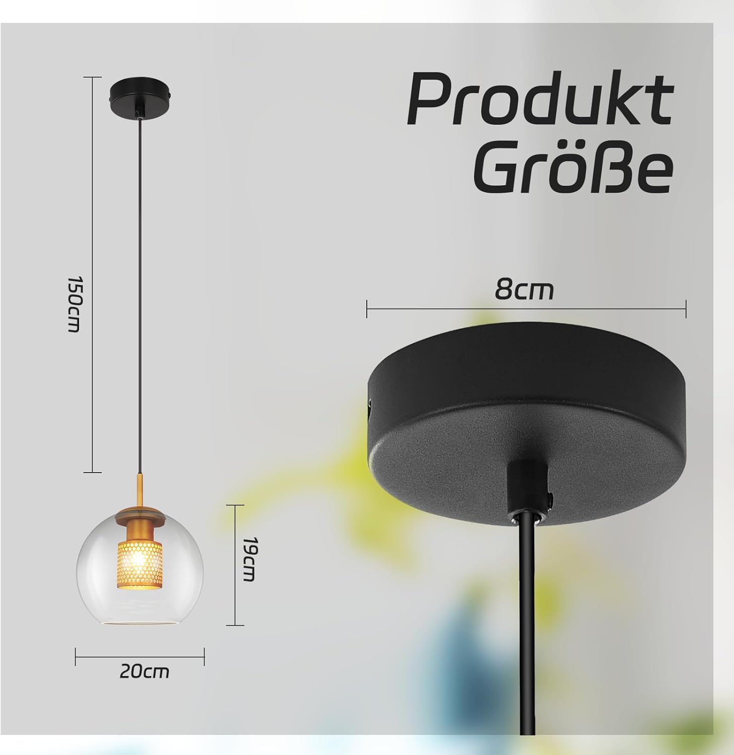 Cbjktx Lampada a Sospensione in Vetro 1 Fiamma E27 - immagine 5